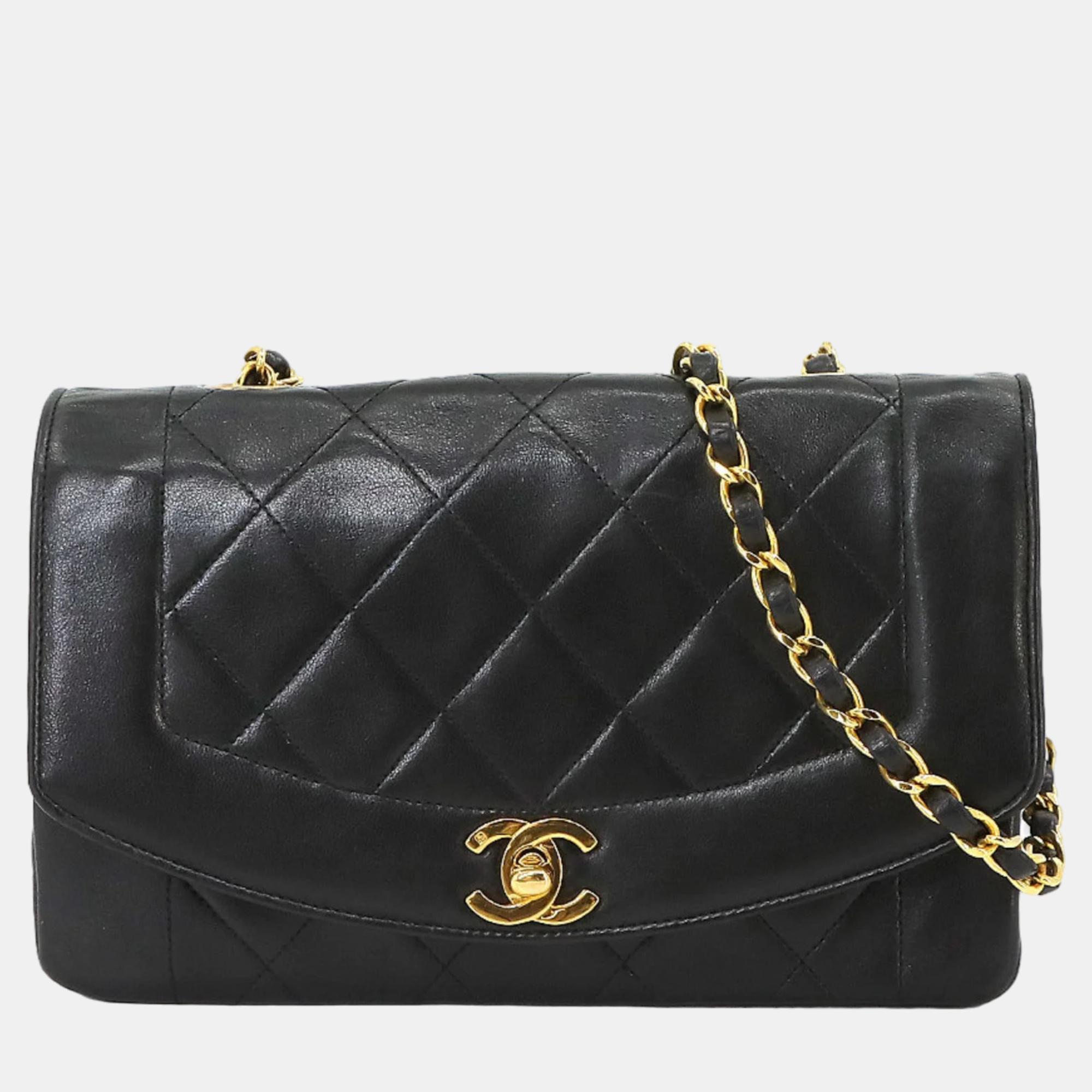 Chanel black leather vintage diana shoulder bag