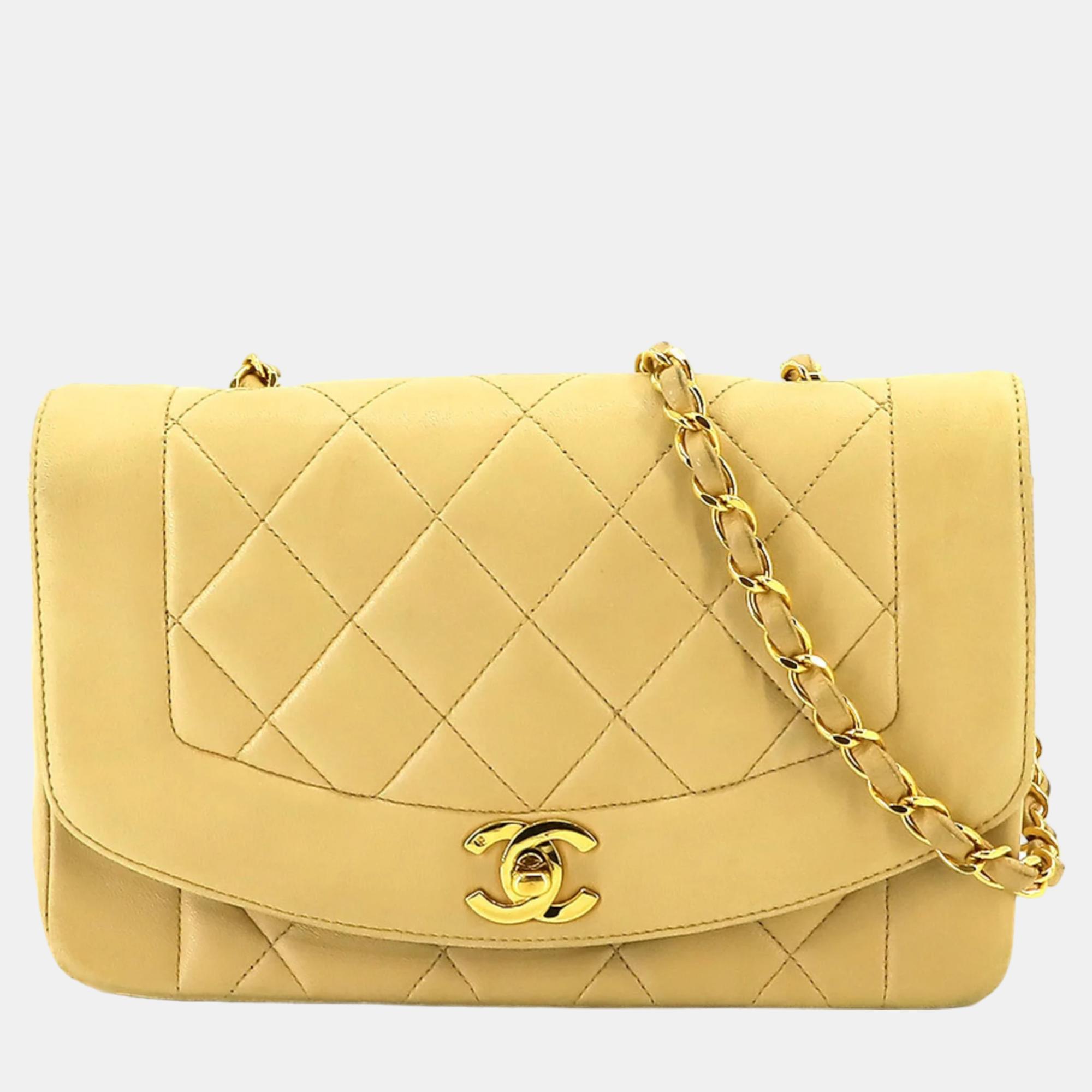 Chanel beige quilted lambskin small vintage diana flap bag