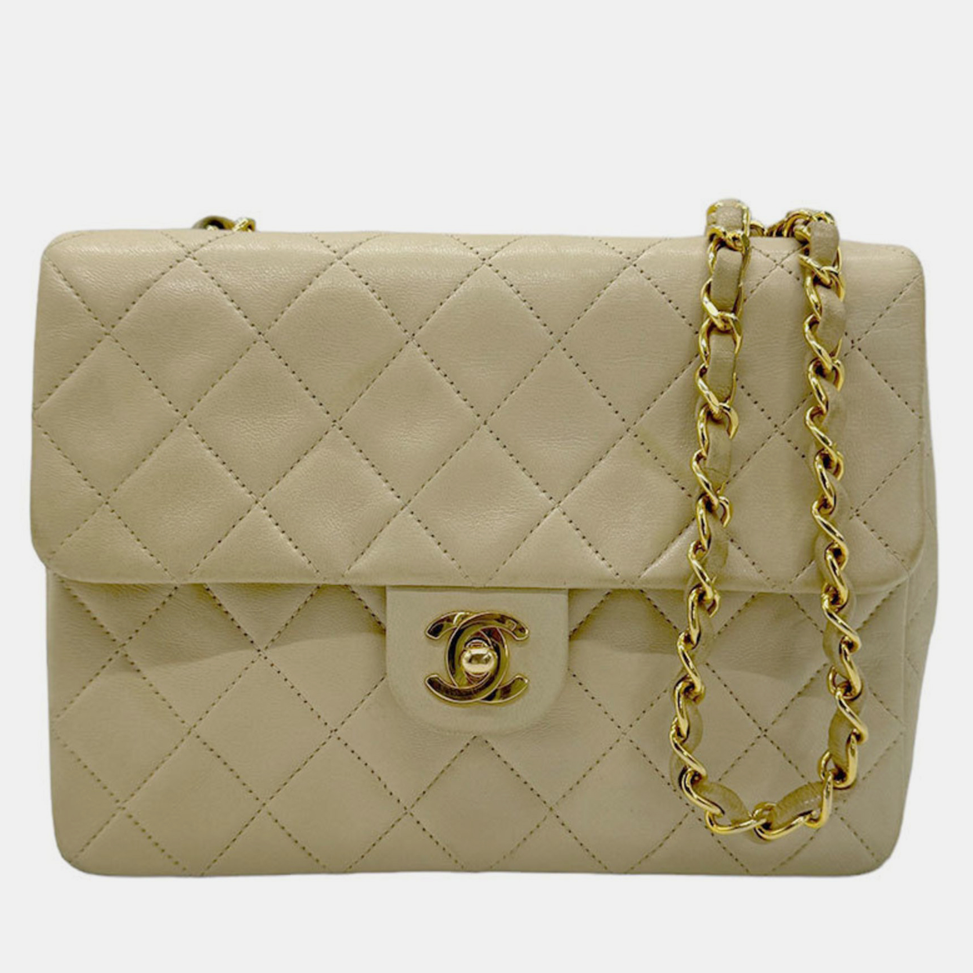 Chanel beige leather flap shoulder bag