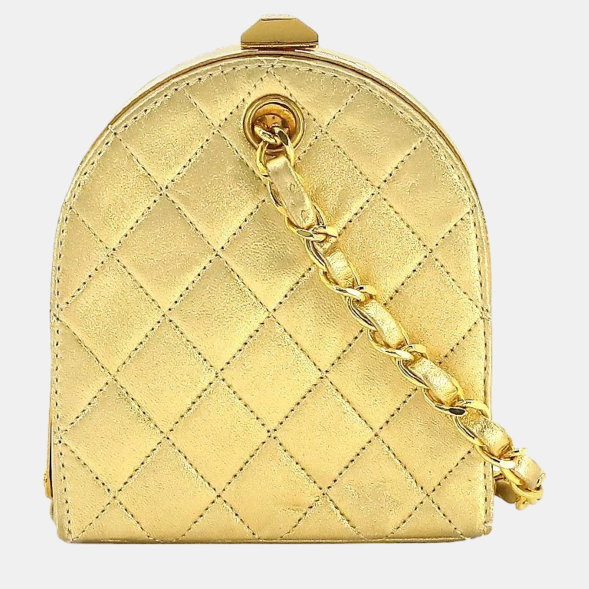 Chanel gold quilted leather mini vintage frame clutch bag