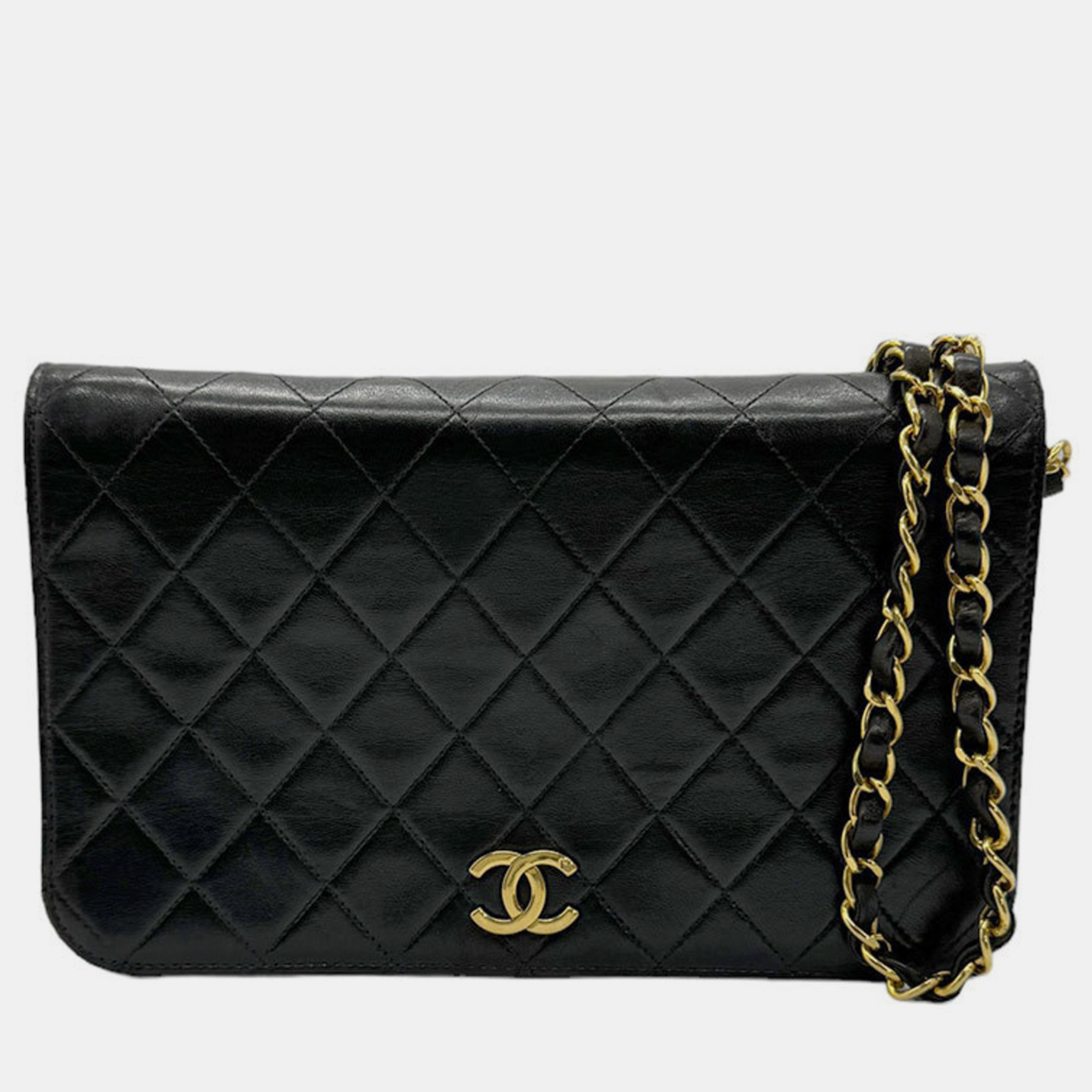 Chanel black leather flap shoulder bag