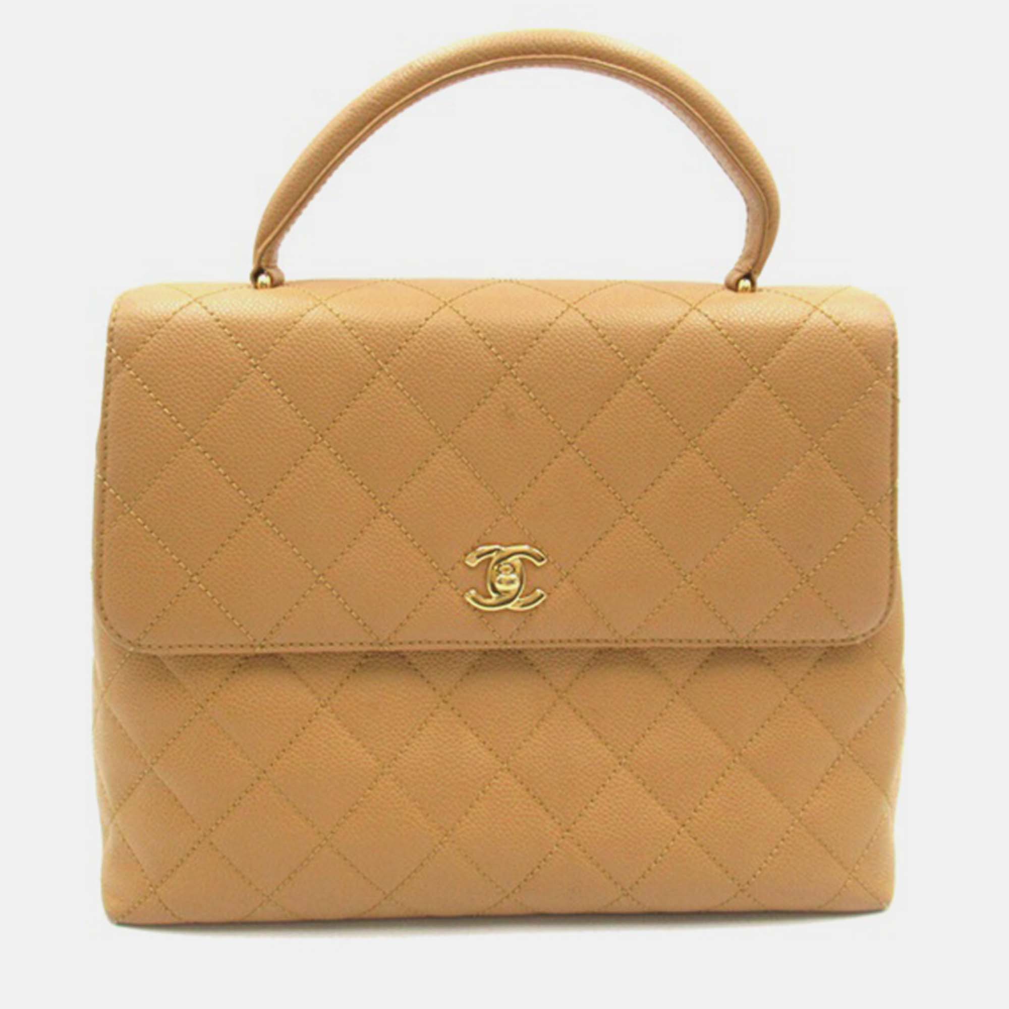 Chanel beige leather small kelly top handle bags