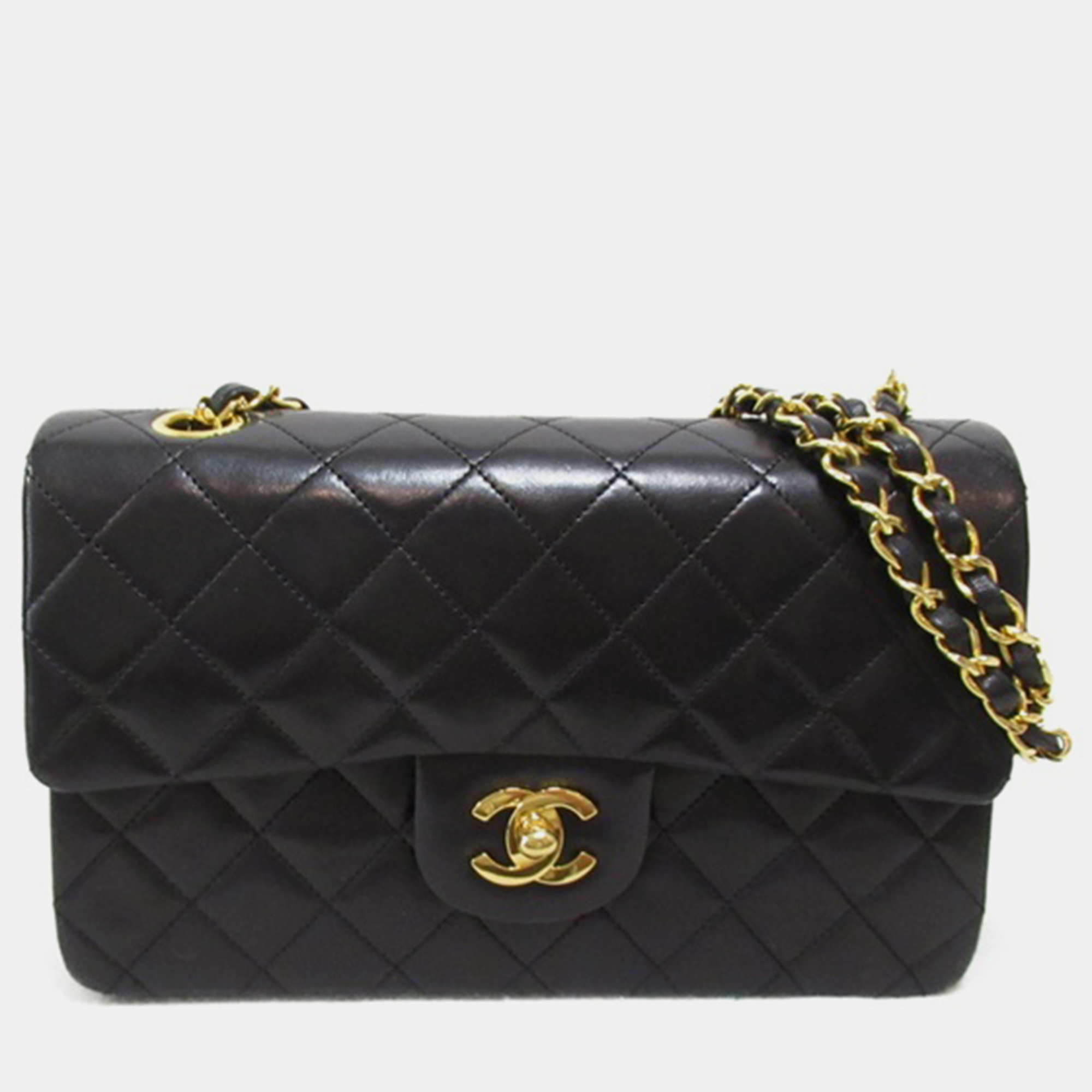 Chanel black leather small classic double flap shoulder bag