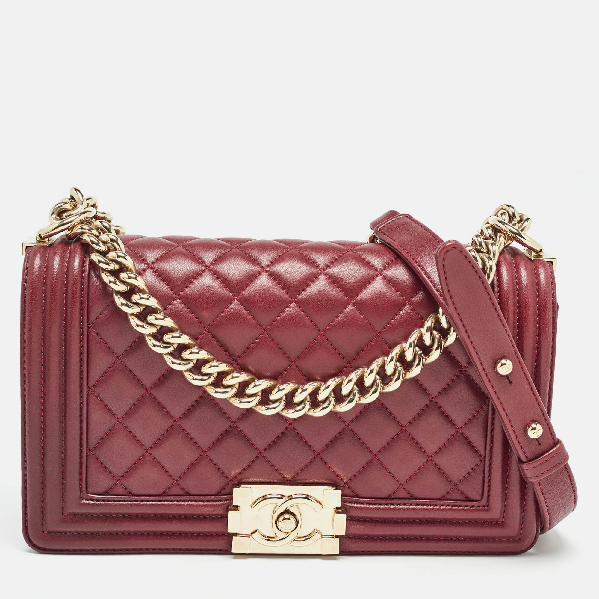 Chanel burgundy quilted leather medium boy bag