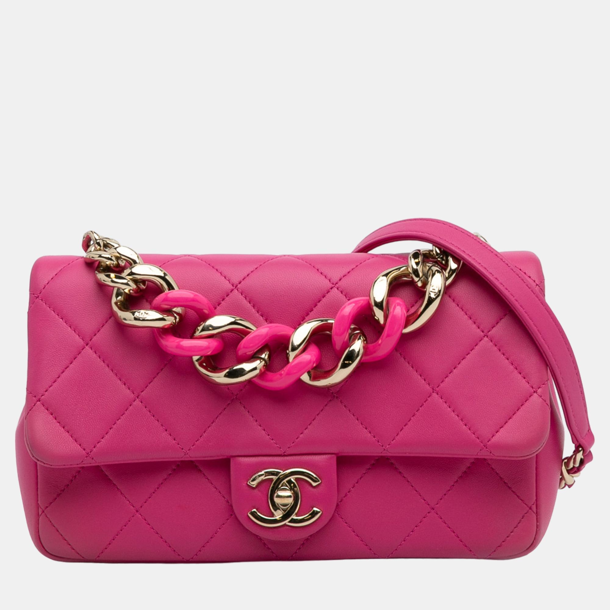 Chanel pink small lambskin elegant chain single flap