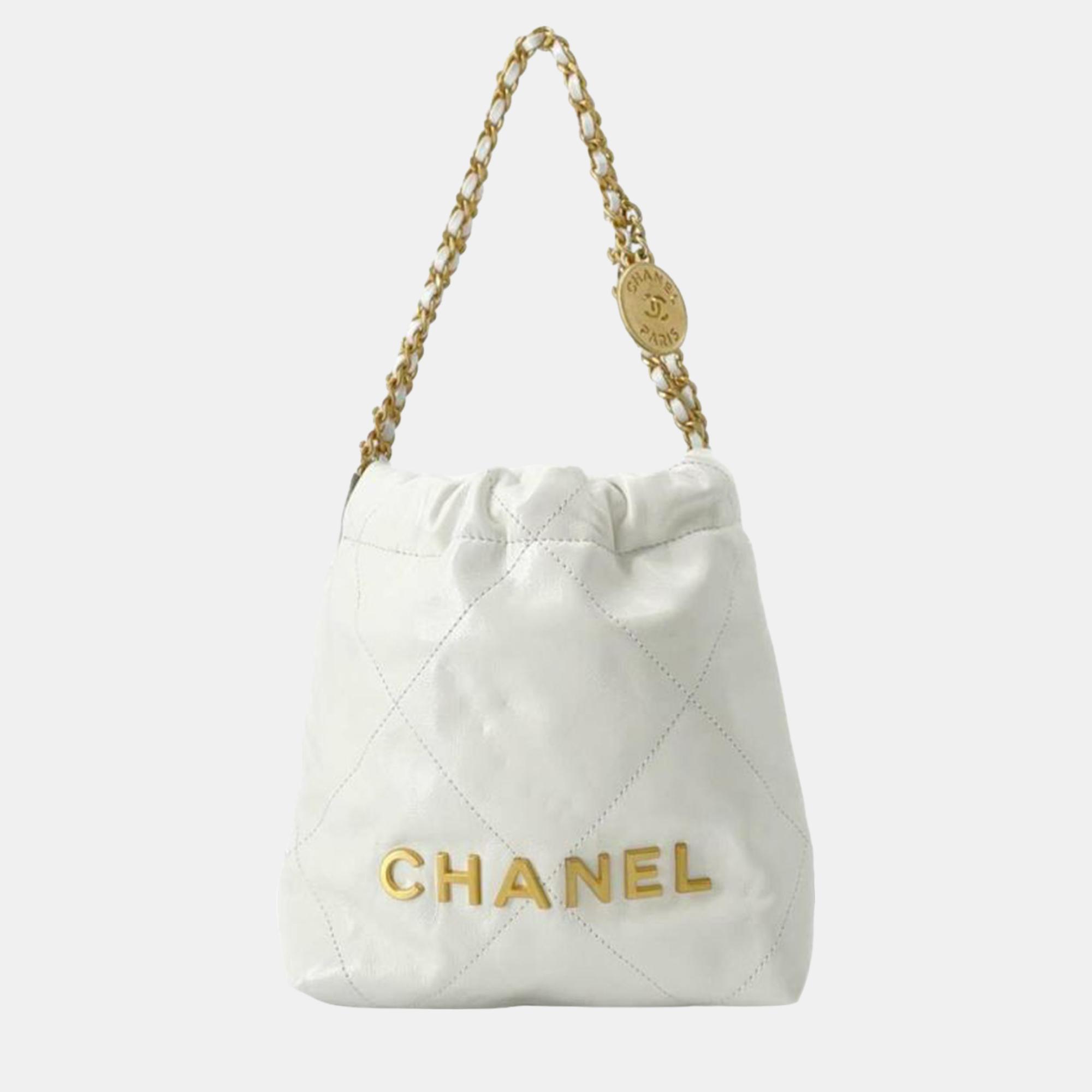 Chanel white calfskin mini 22 satchel