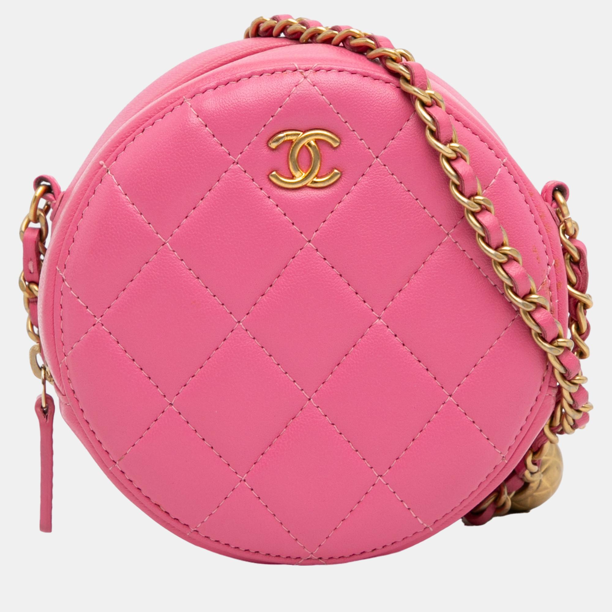 Chanel pink quilted lambskin round as earth crossbody