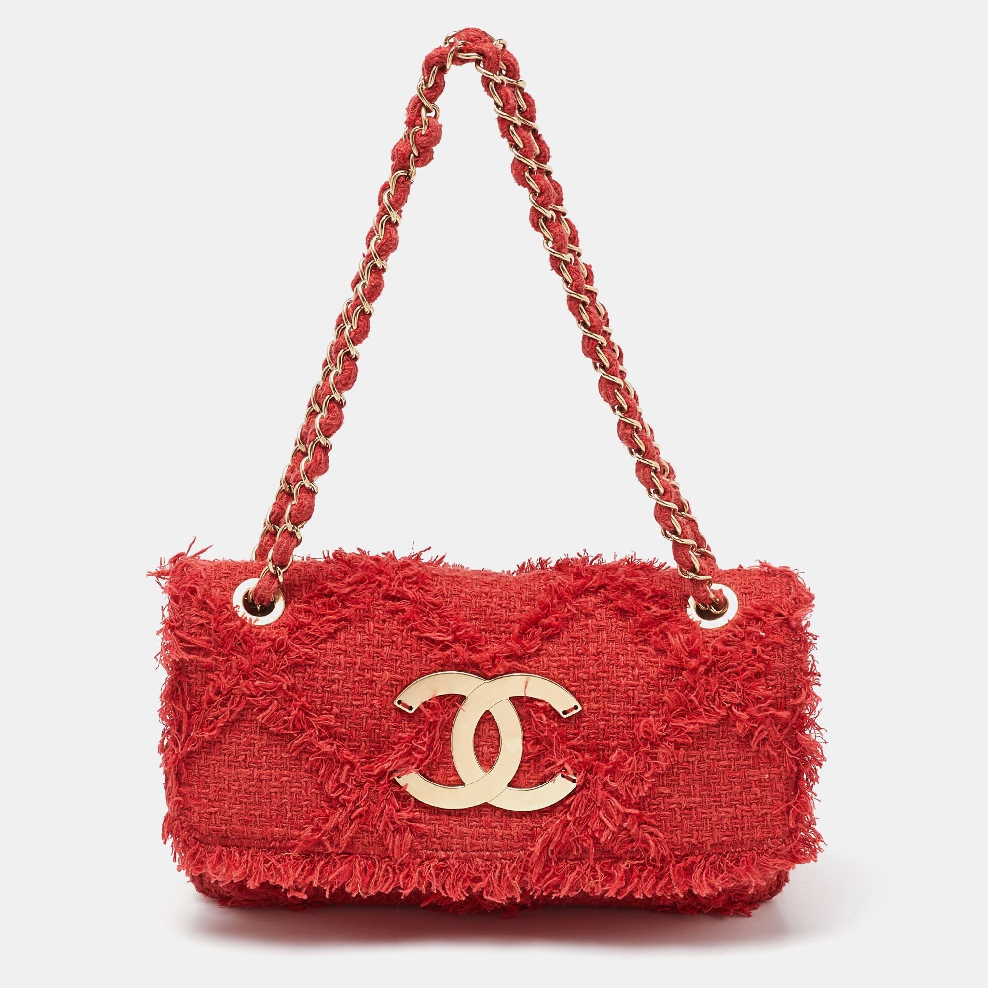 Chanel red tweed  cc mania flap shoulder bag