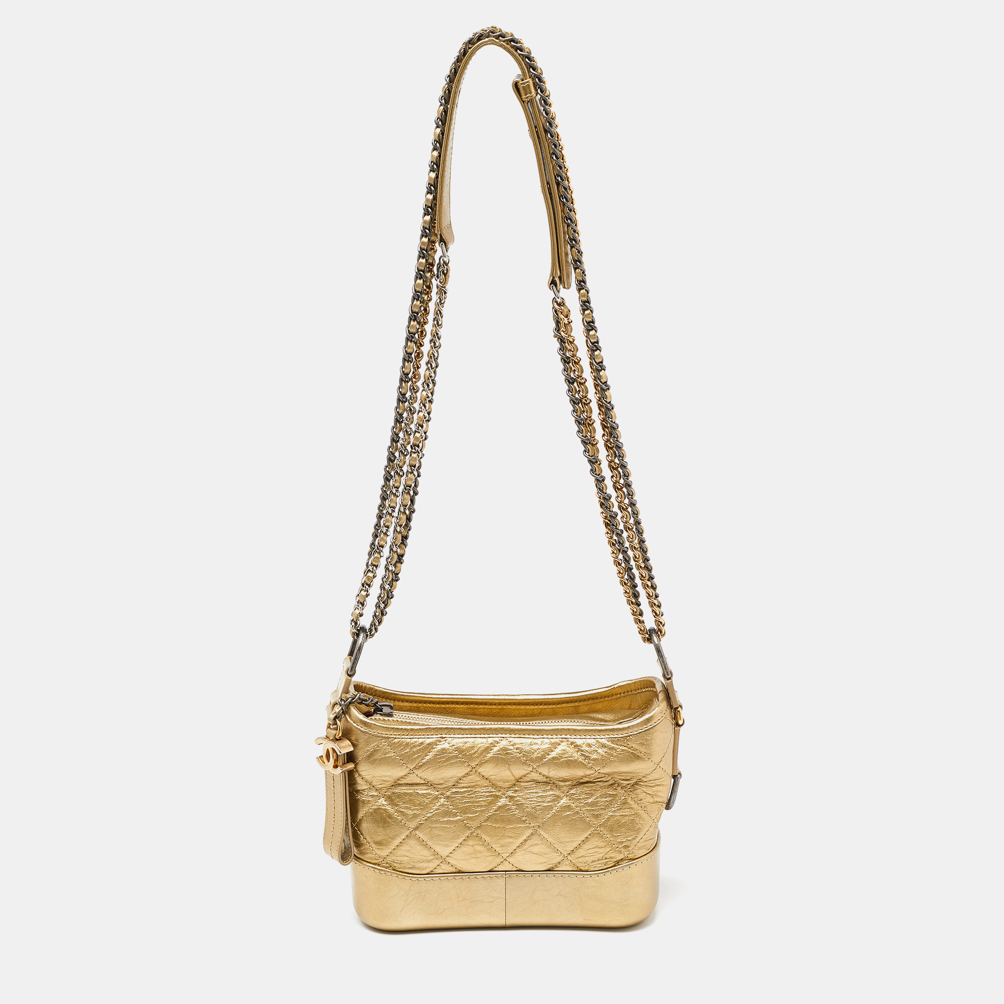 Chanel gold quilted aged leather small gabrielle hobo