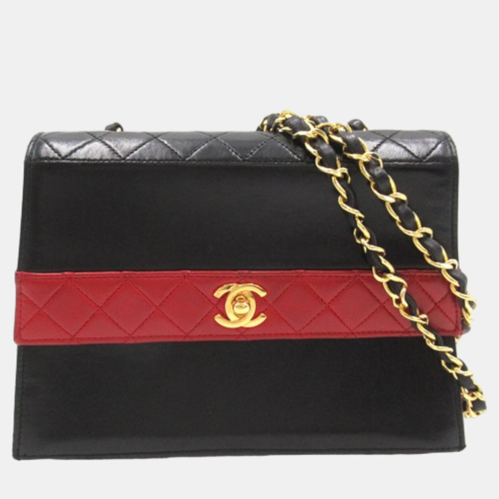 Chanel black/red leather trapezoid shoulder bag