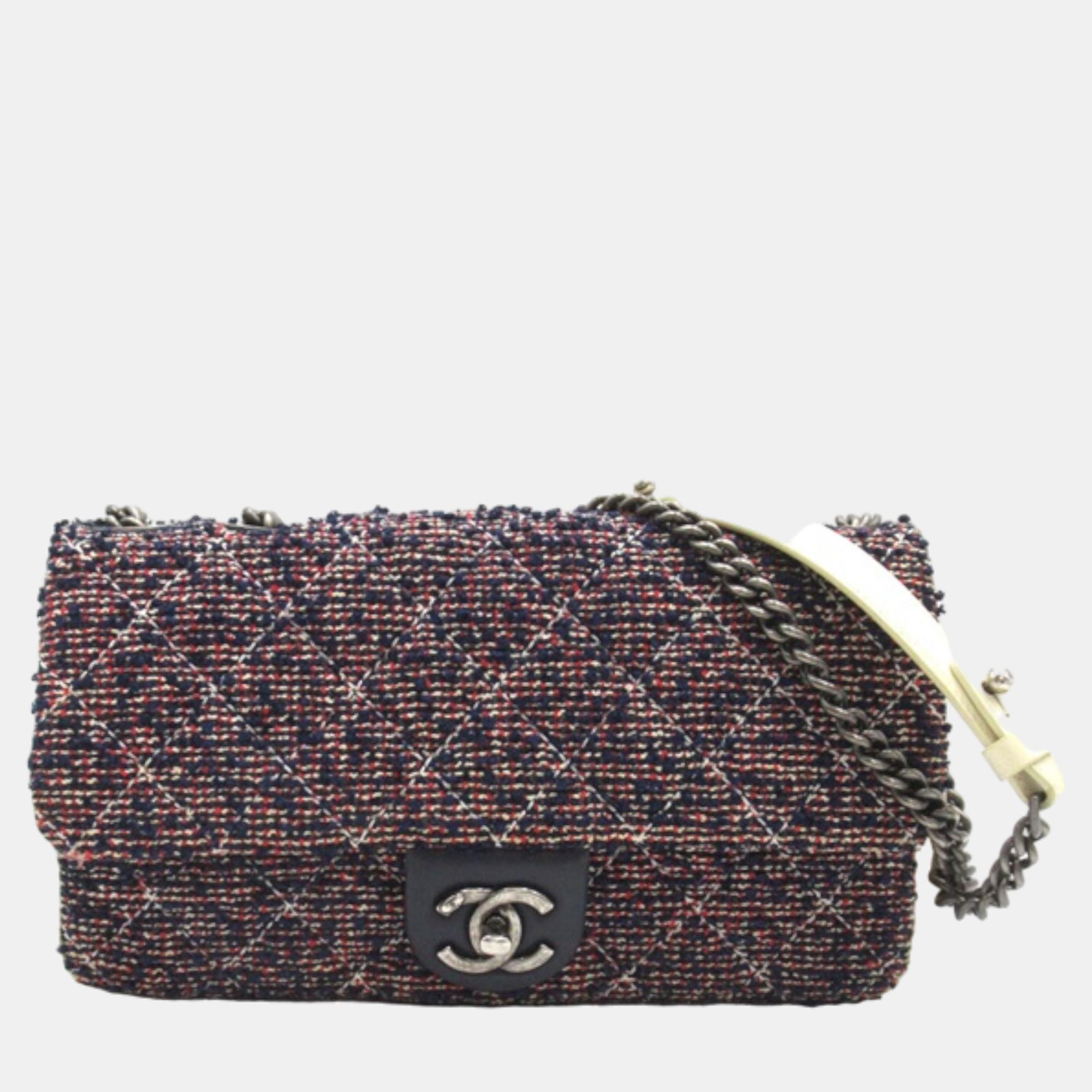 Chanel multicolor tweed rectangular mini flap bag