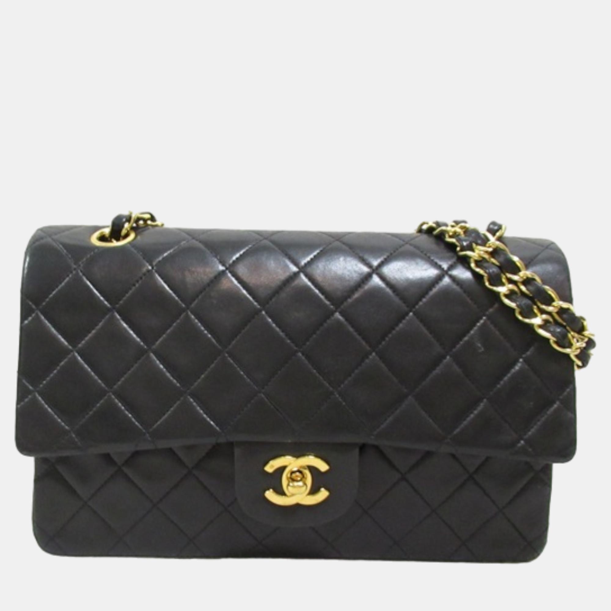Chanel black leather medium classic double flap bag