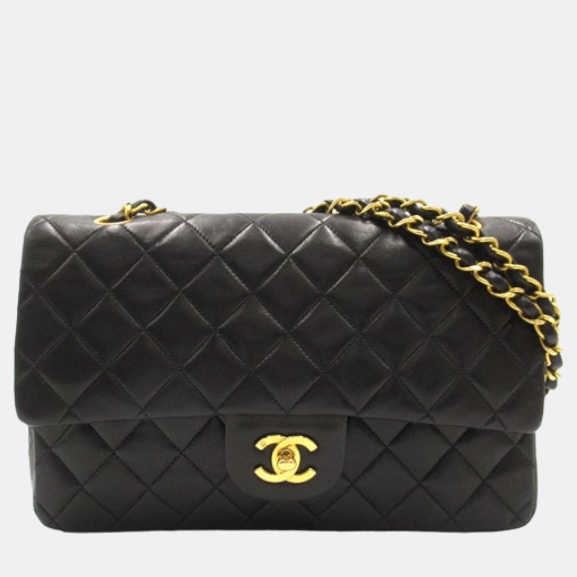 Chanel black leather medium classic double flap bag