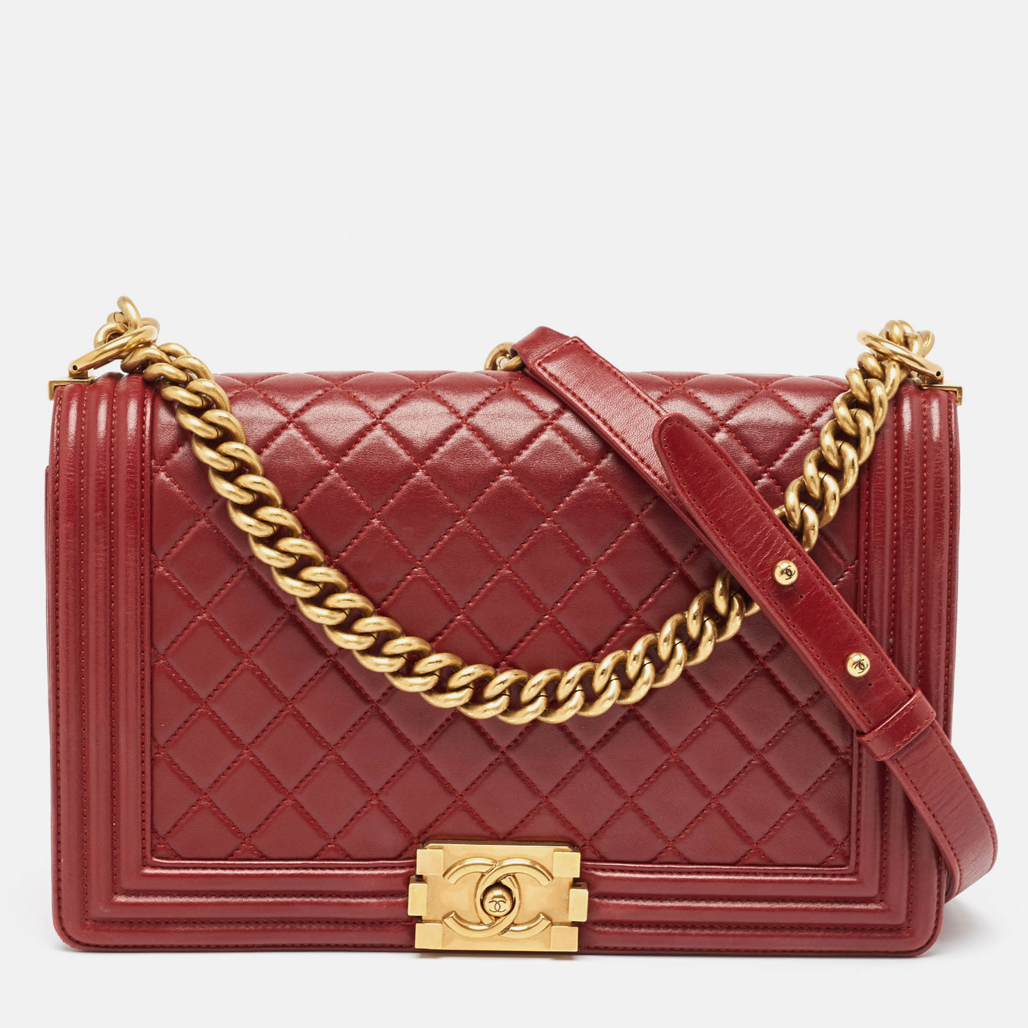 Chanel red quilted leather new medium boy bag