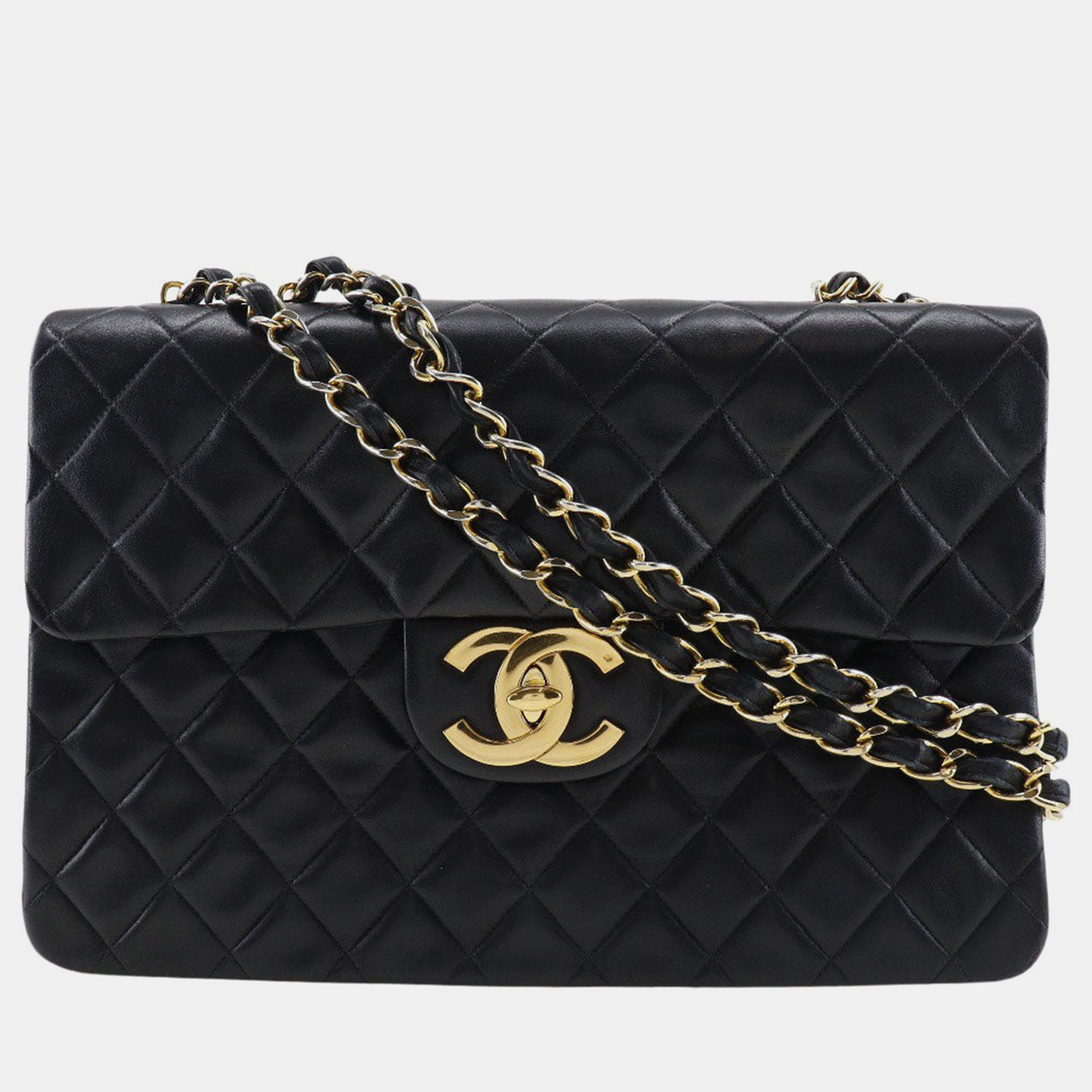 Chanel black lambskin leather vintage flap bag