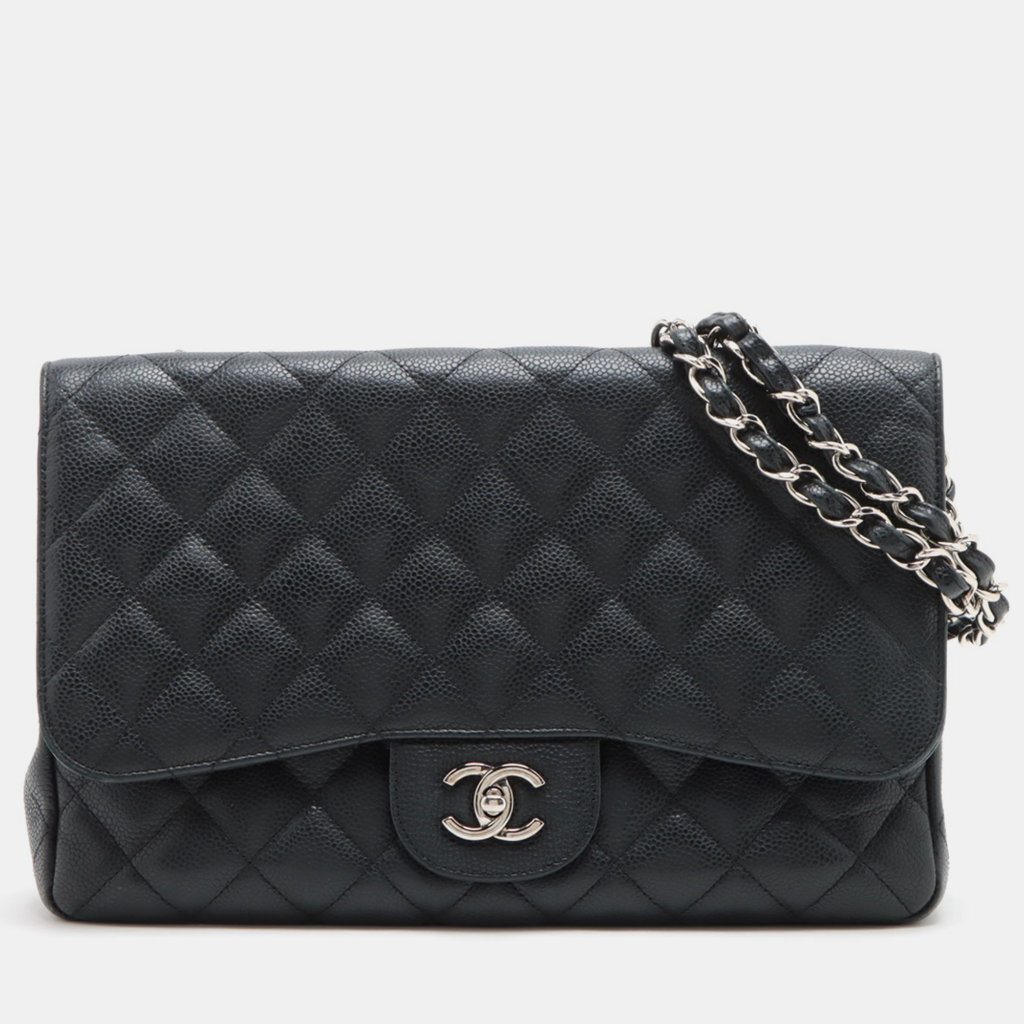 Chanel black caviar leather xl classic double flap shoulder bags