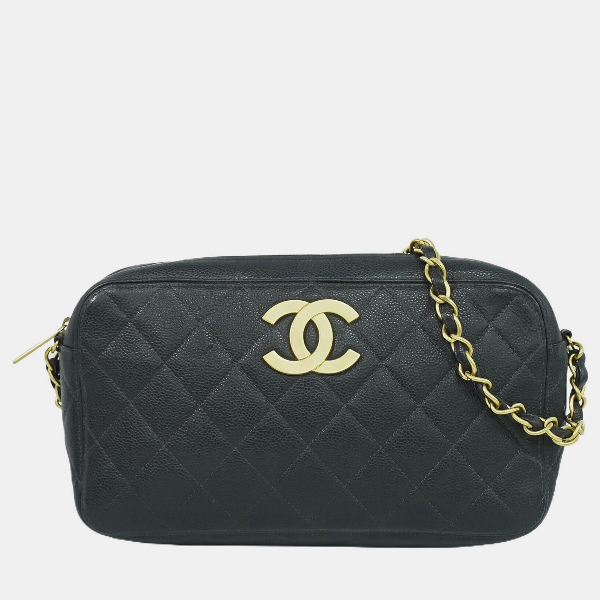 Chanel black leather cc camera shoulder bag