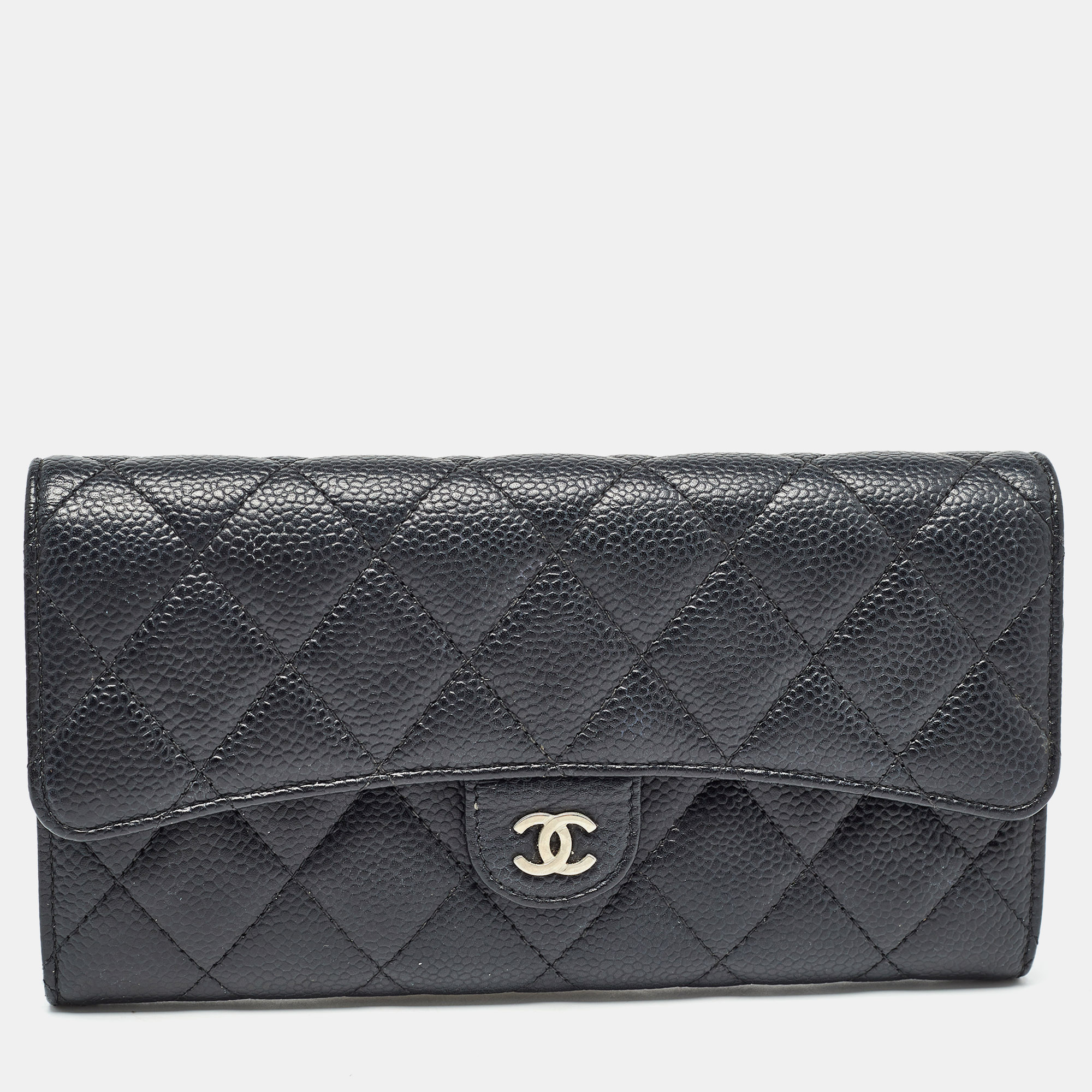 Chanel black caviar quilted leather classic l flap wallet