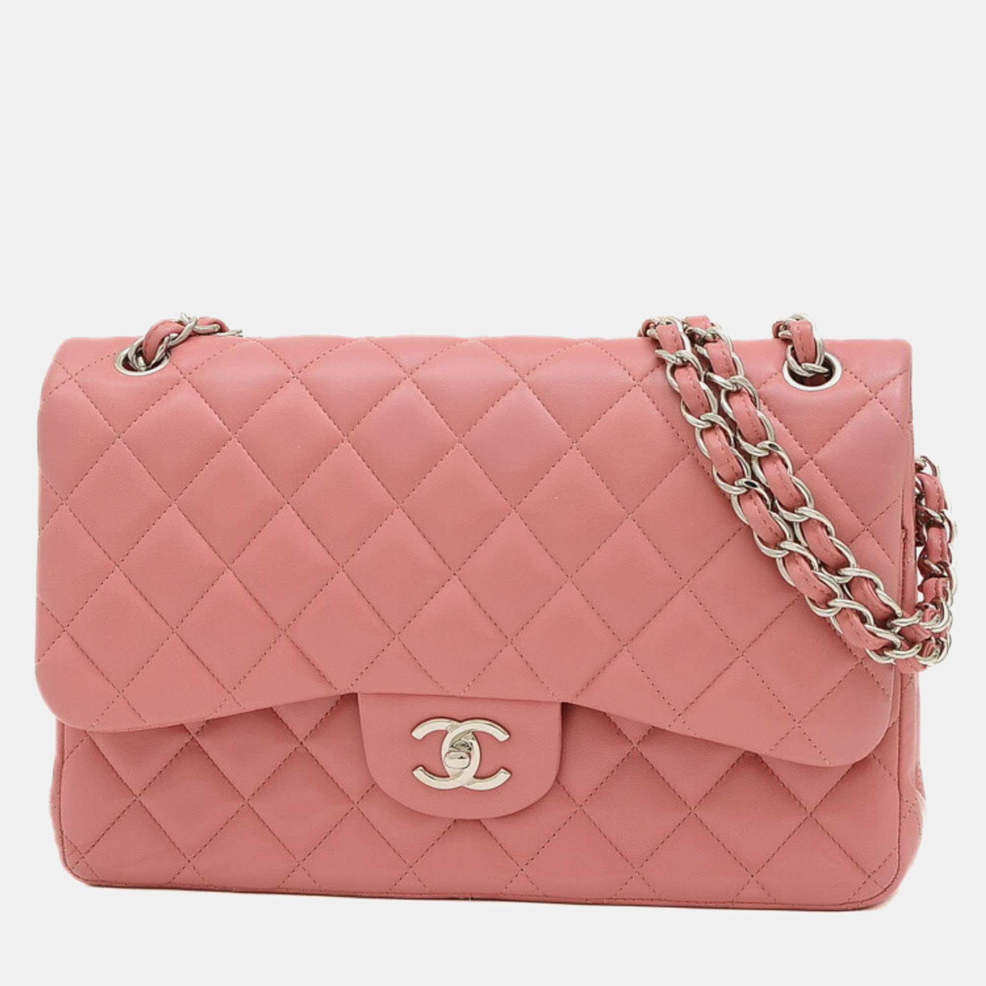Chanel pink leather jumbo classic double flap bag
