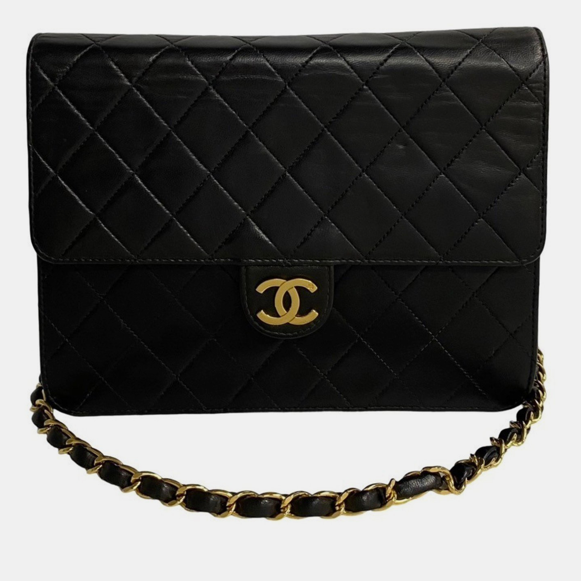 Chanel black leather square cc flap bag