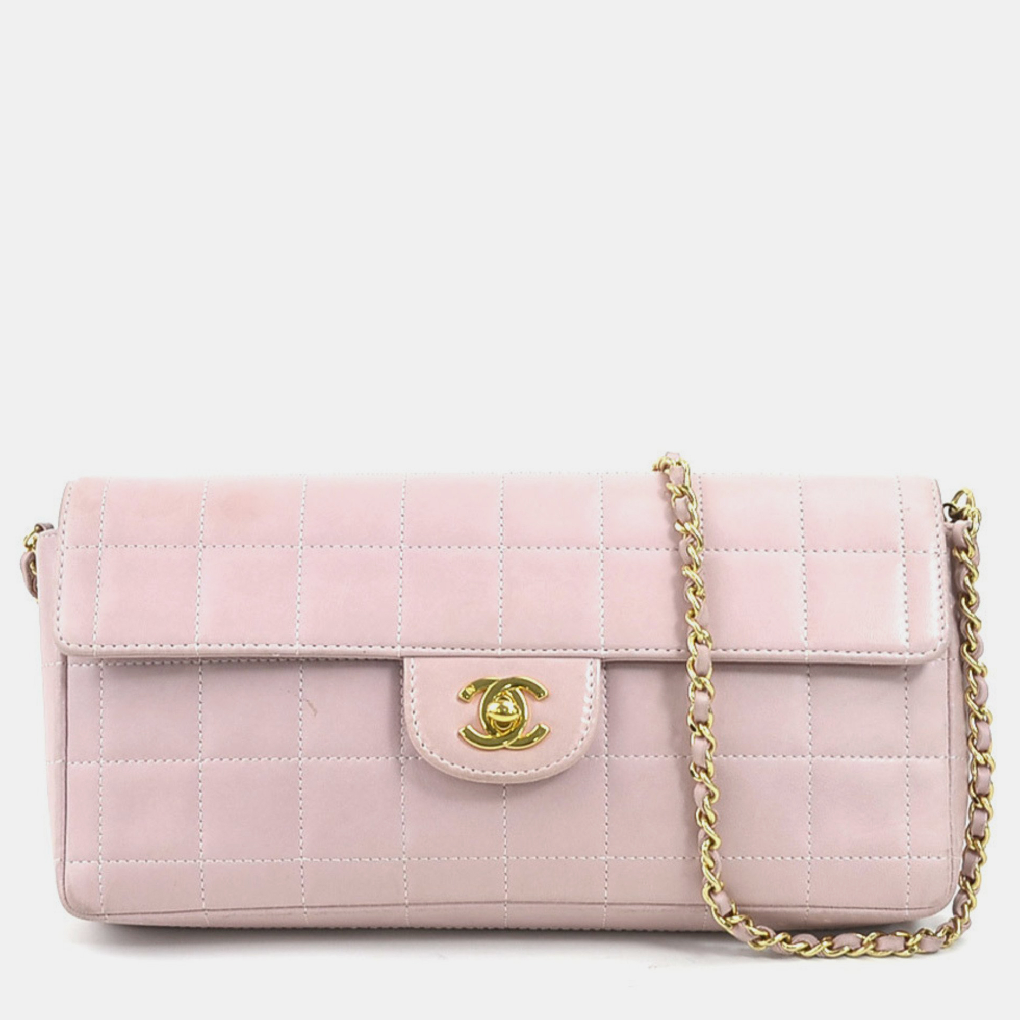 Chanel light pink leather chocolate bar shoulder bag