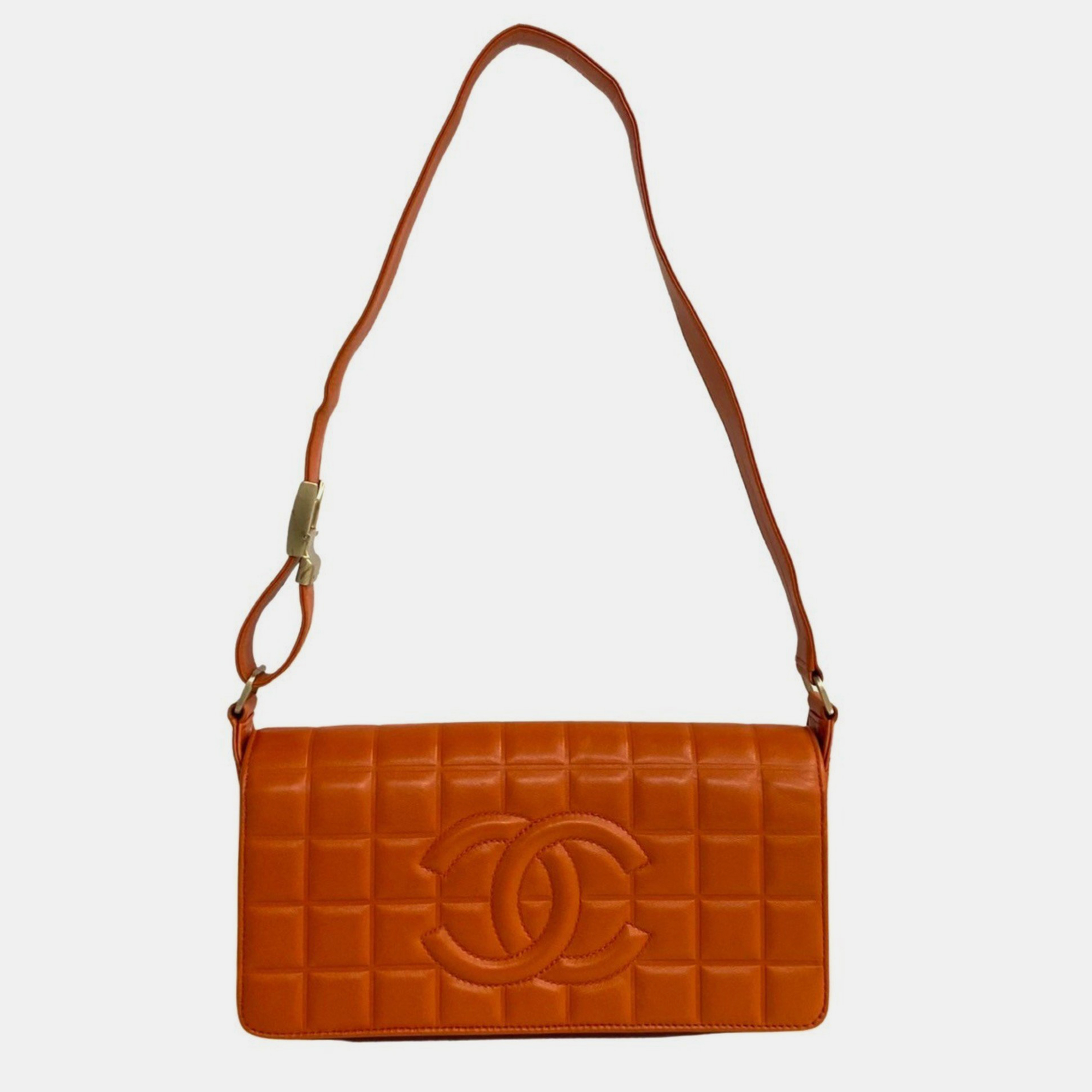 Chanel orange leather chocolate bar shoulder bag