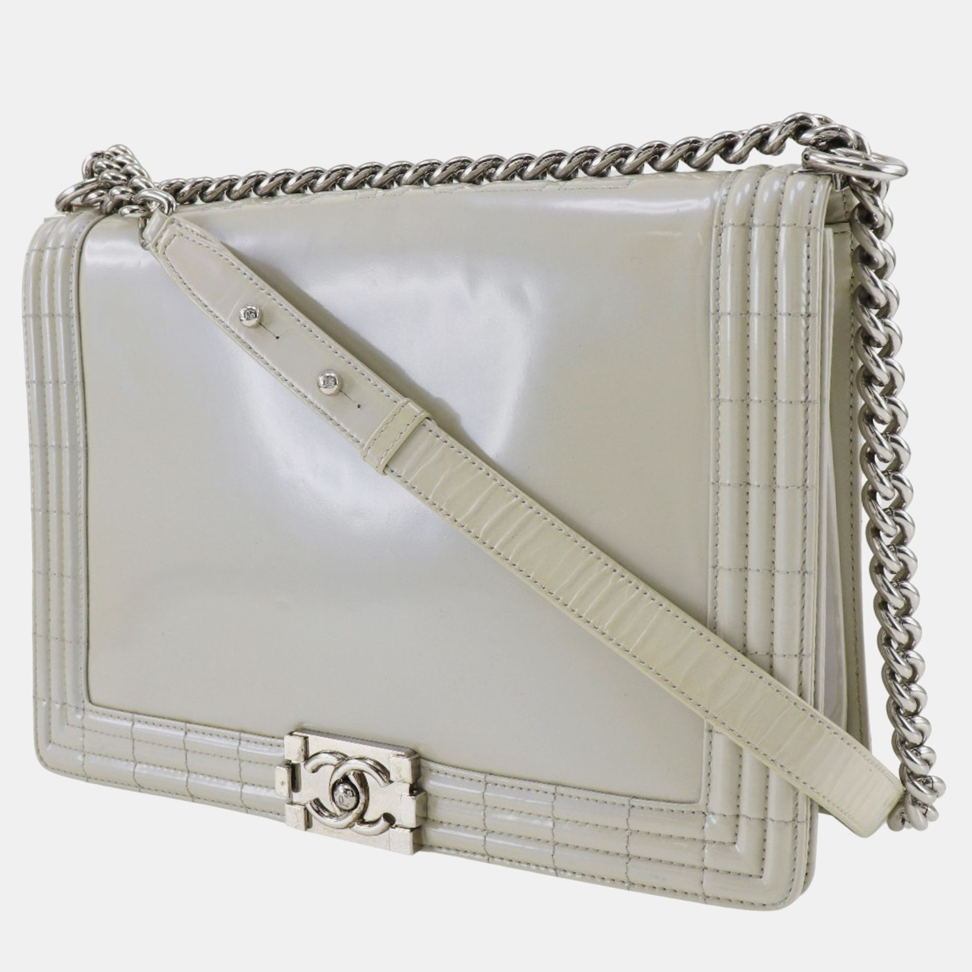 Chanel White Leather Large Reverso Boy Bag