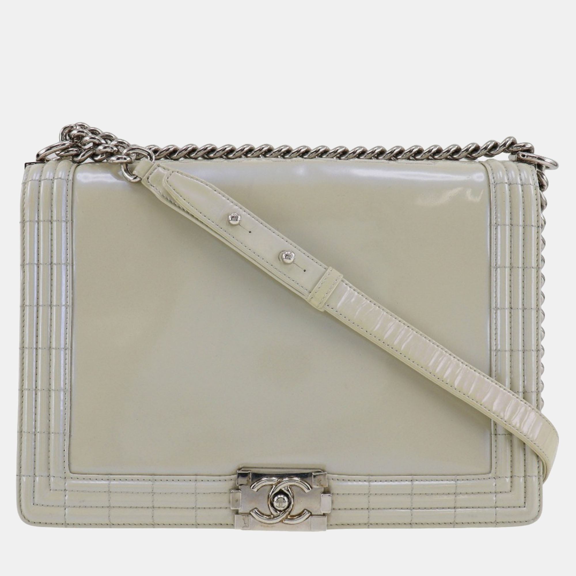 Chanel white leather large reverso boy bag