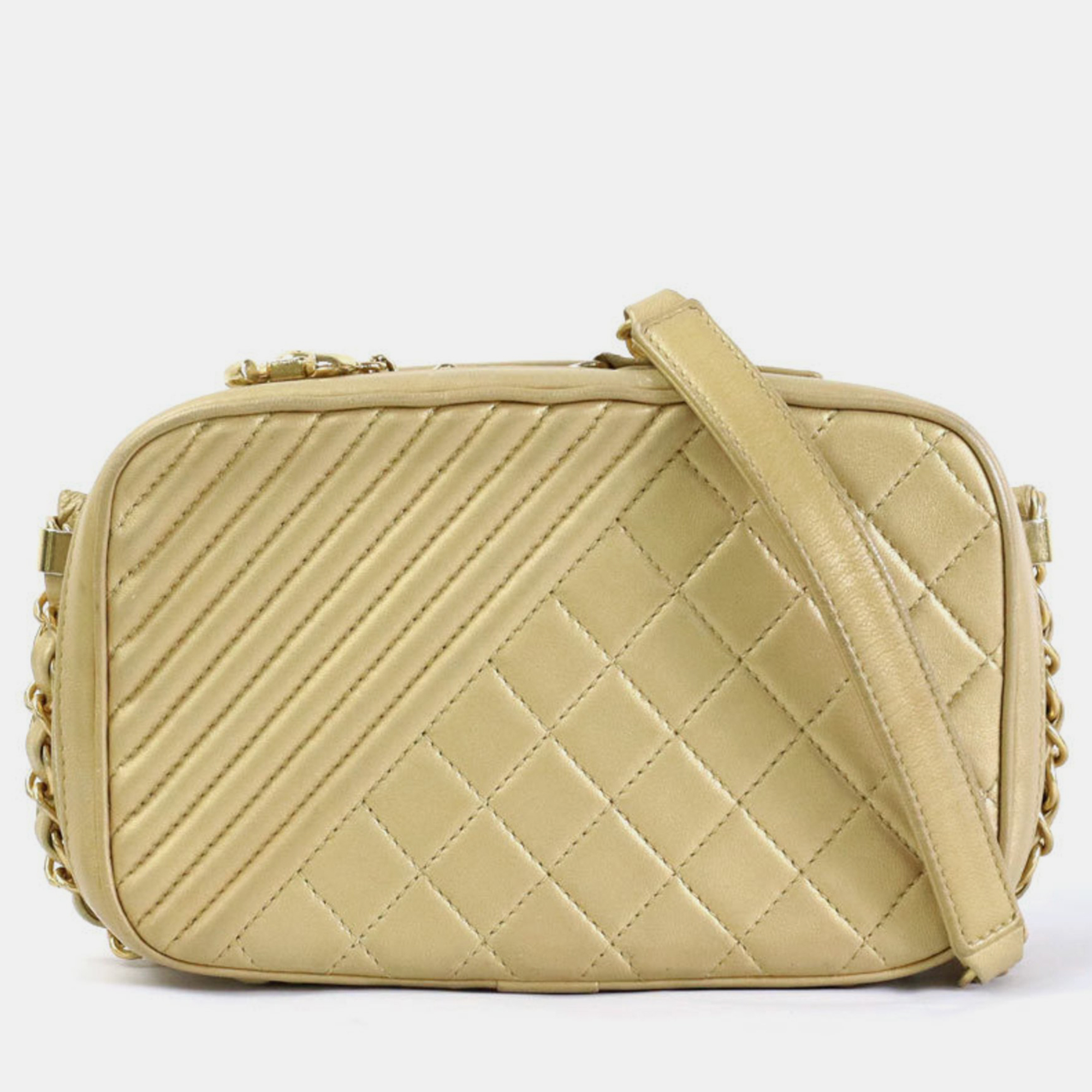 Chanel gold leather coco boy camera bag