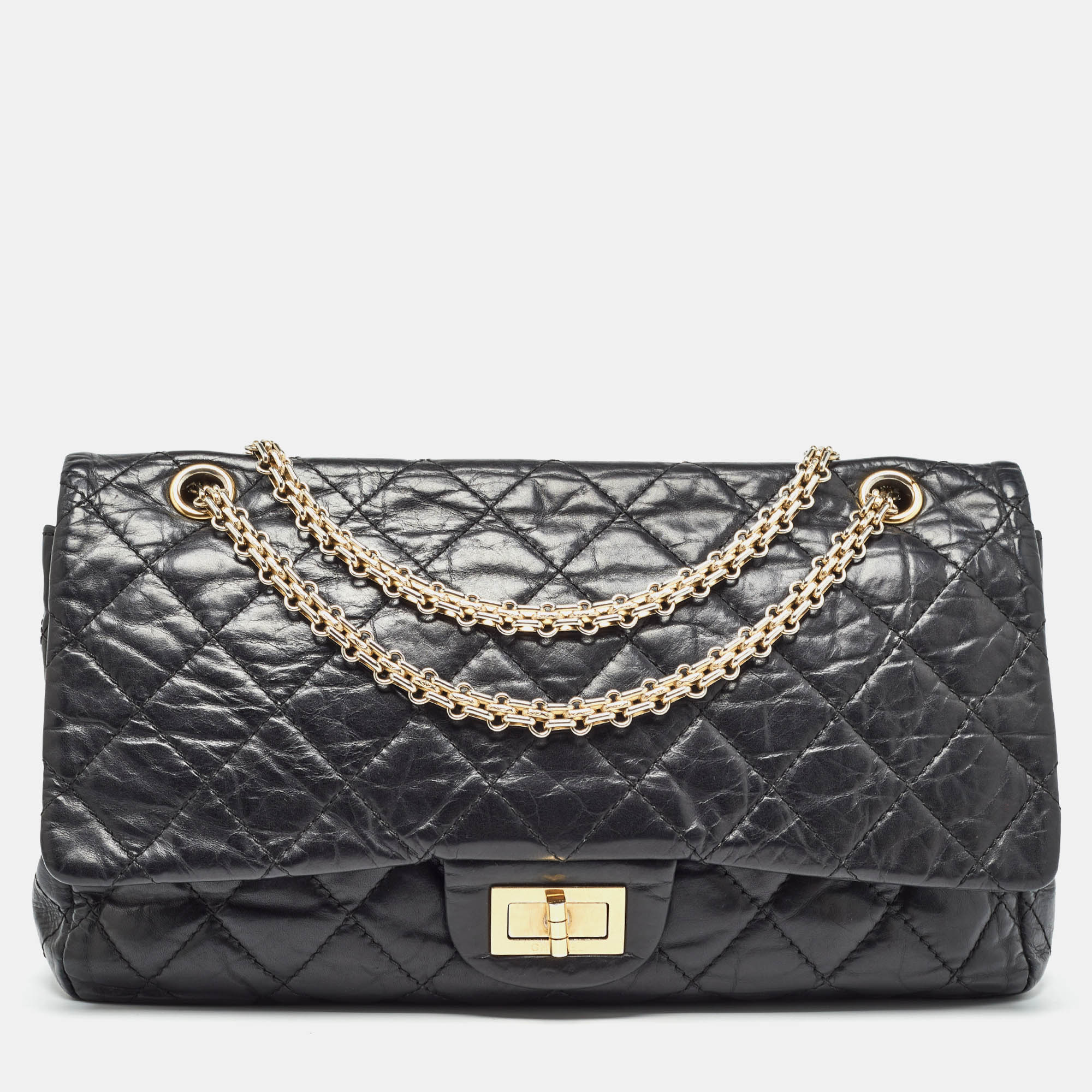 Chanel black quilted aged leather 227 reissue 2.55 flap bag