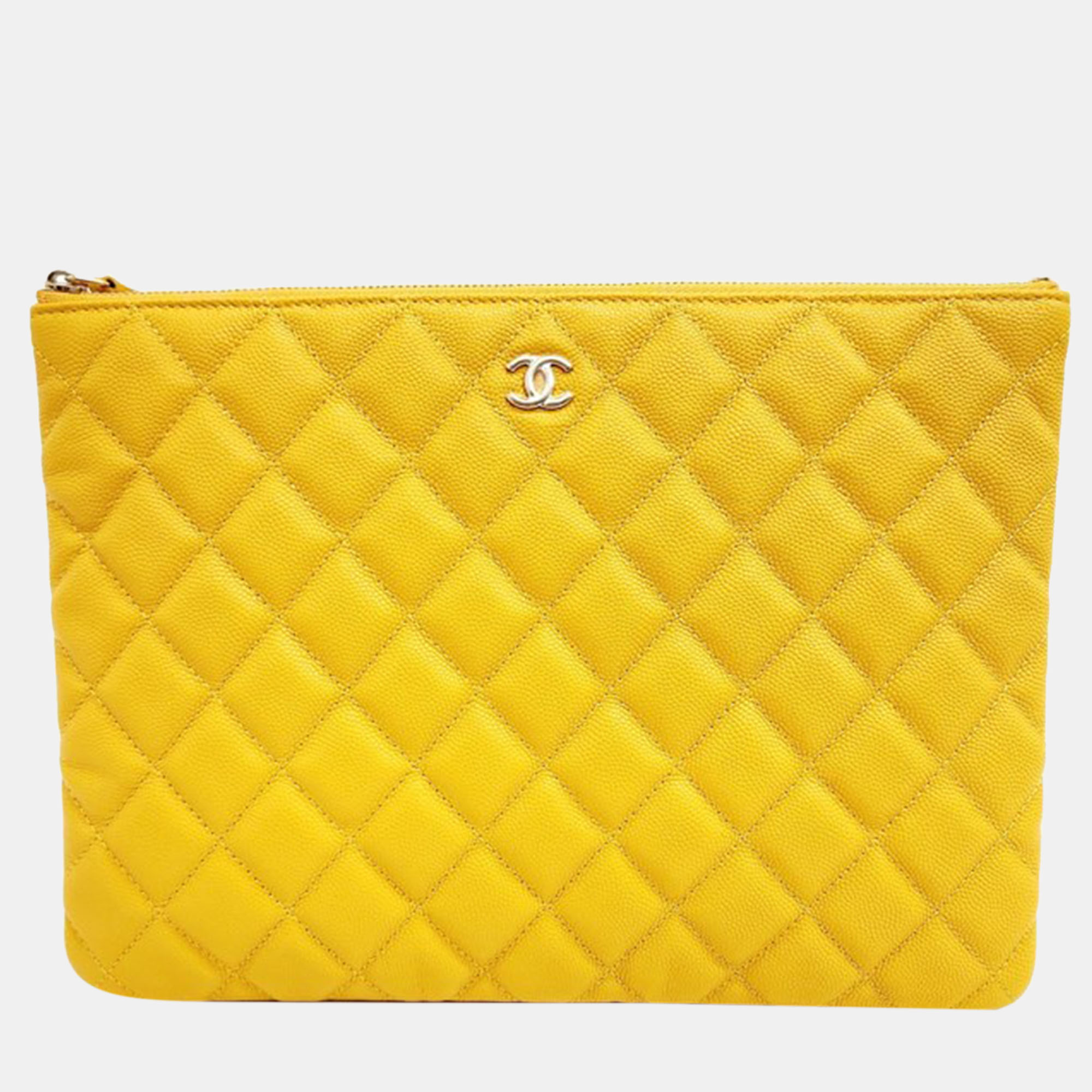 Chanel yellow caviar leather medium clutch bag