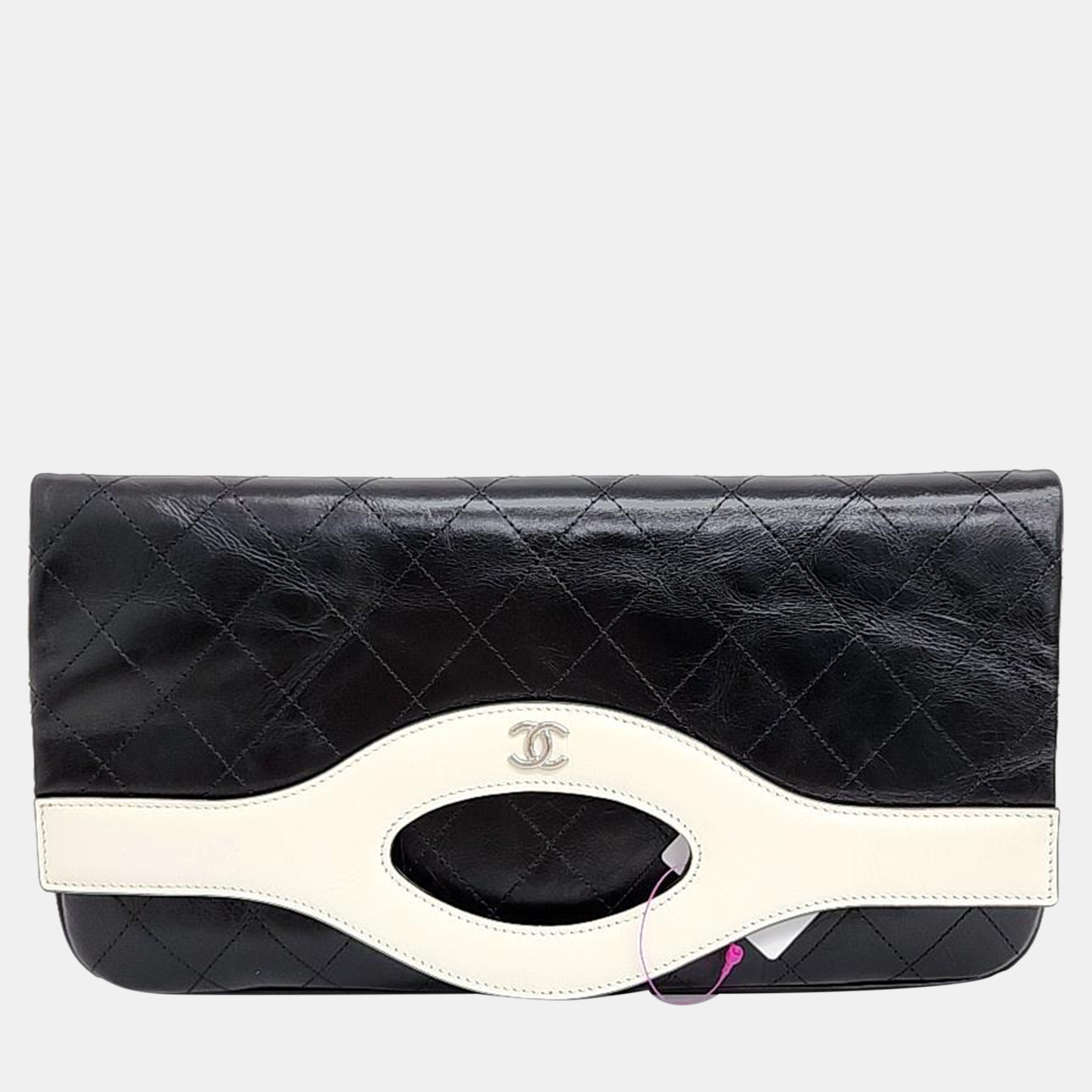 Chanel black/white vintage leather 31 flap clutch bag