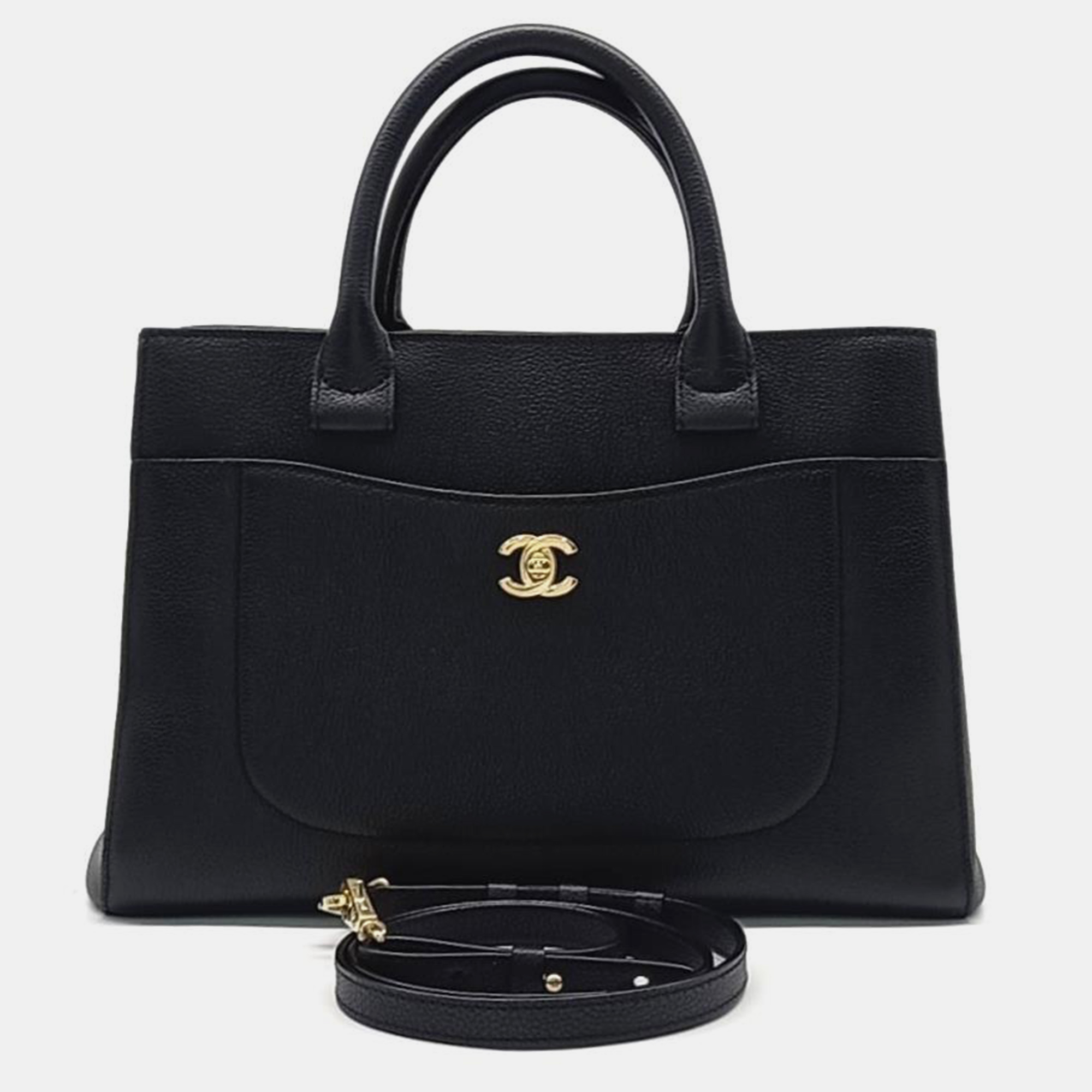 Chanel black leather medium neo executive tote bag