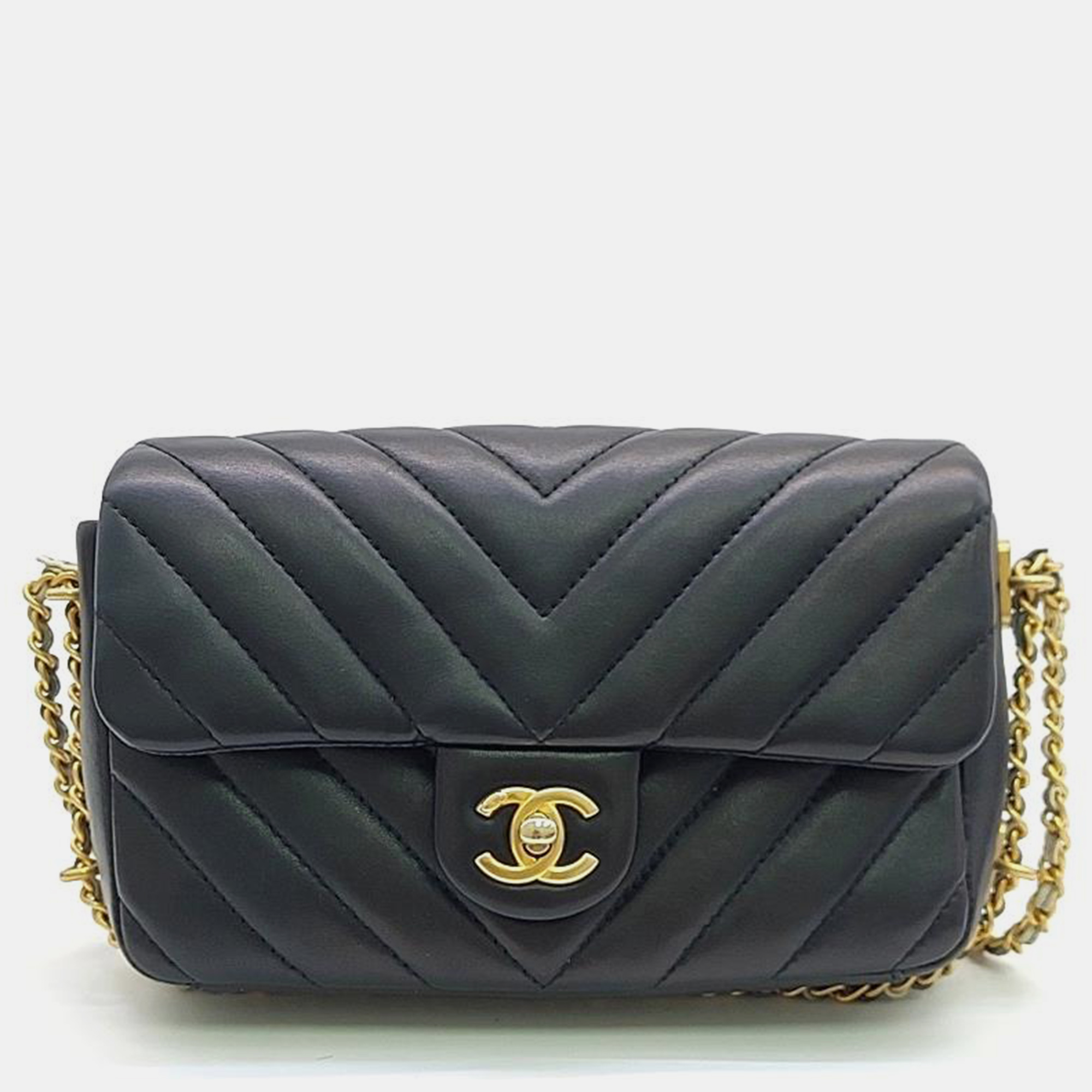 Chanel black chevron leather mini flap bag