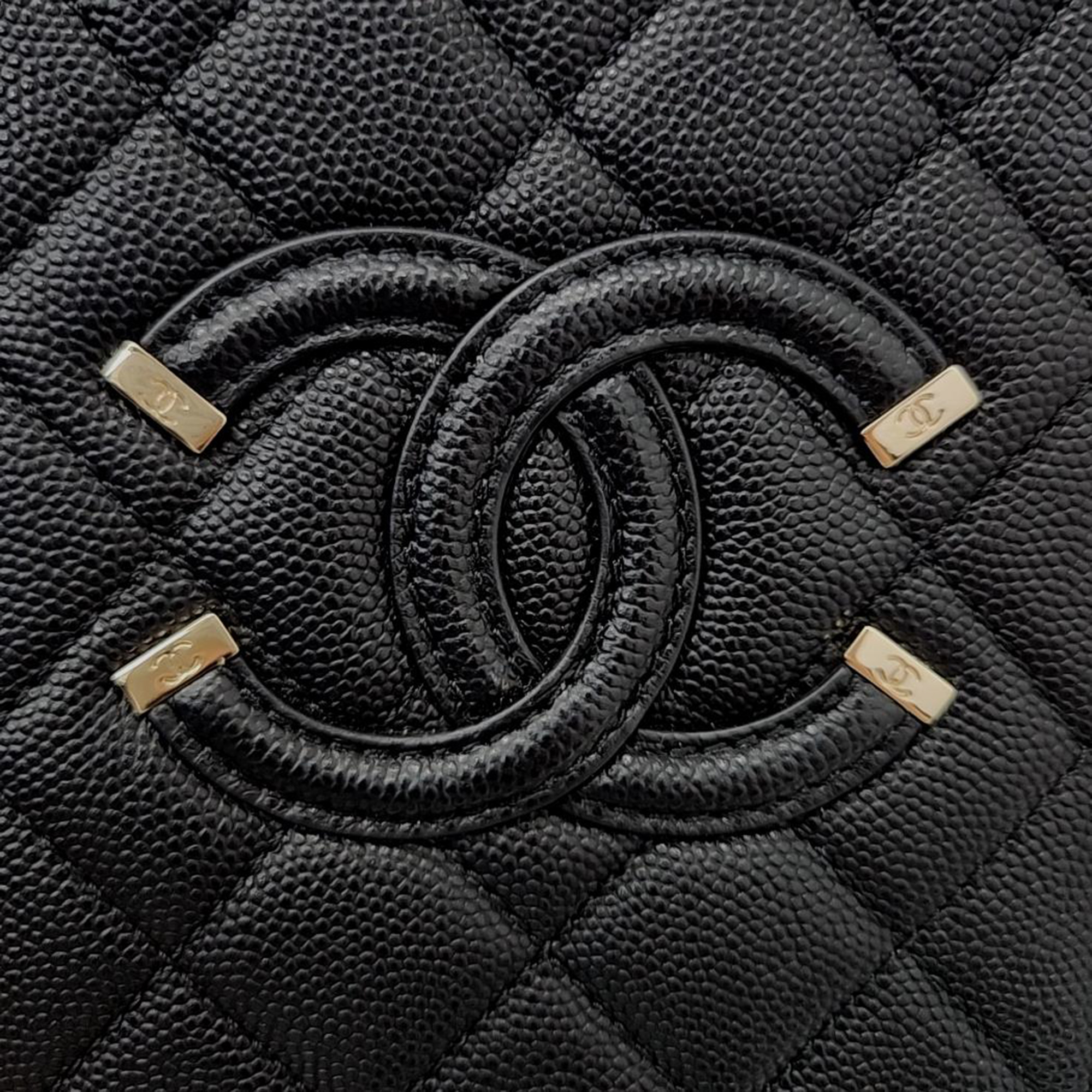 Chanel Black Leather N/S Filigree Vanity Case