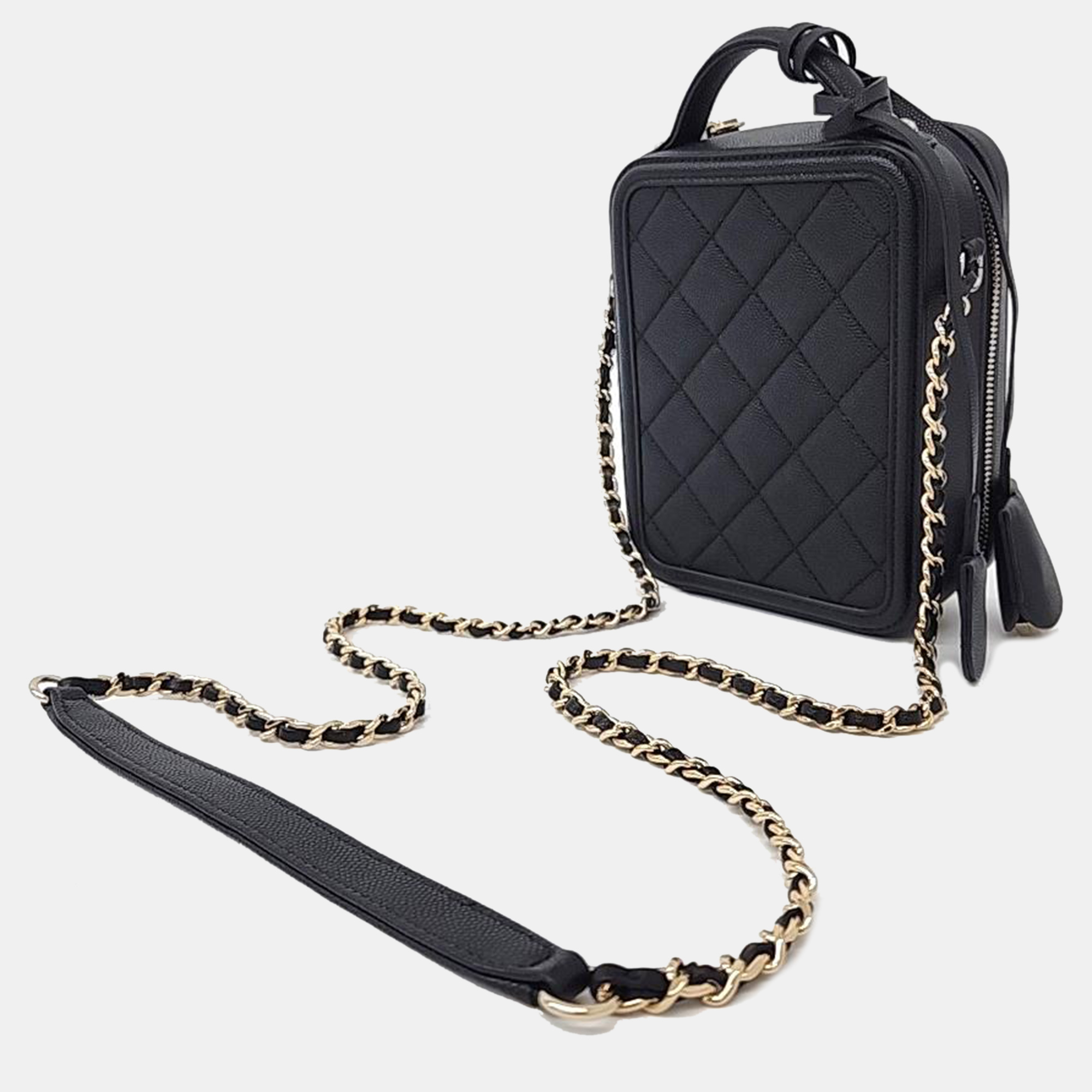 Chanel Black Leather N/S Filigree Vanity Case