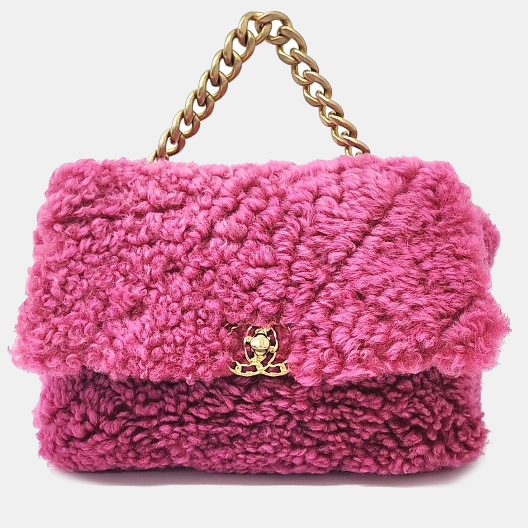 Chanel pink fur shearling 19 flap bag