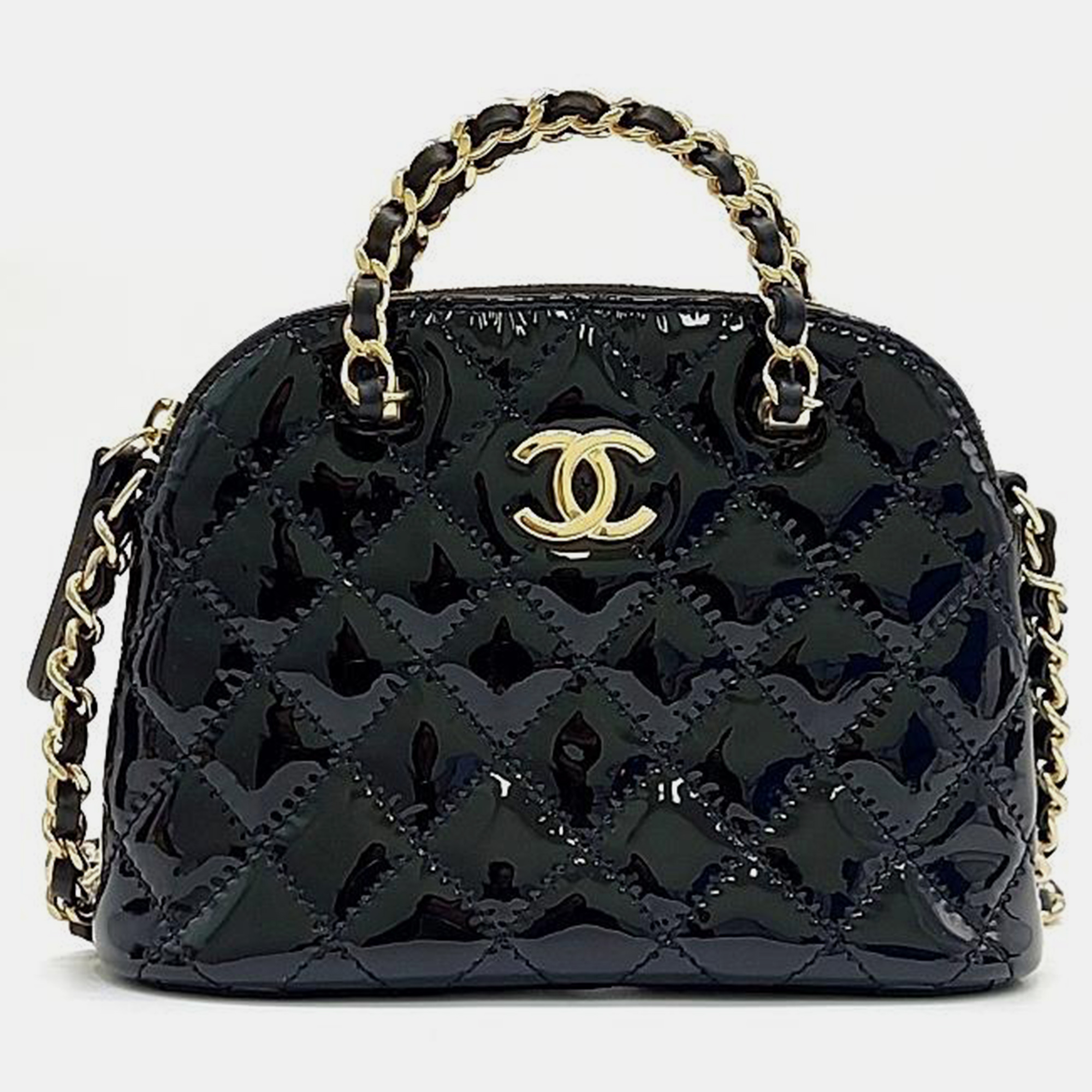 Chanel black patent leather mini crossbody bag