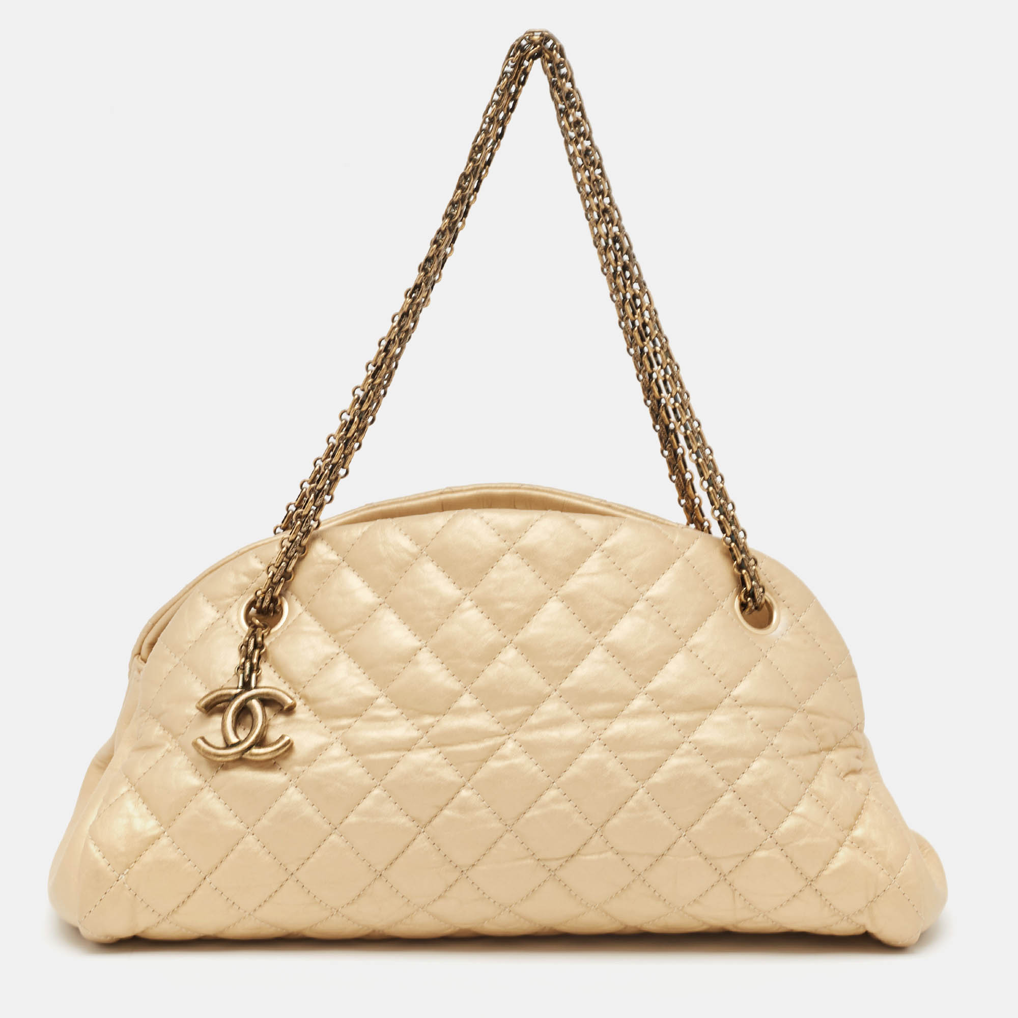 Chanel gold quilted aged leather medium just mademoiselle bowler bag