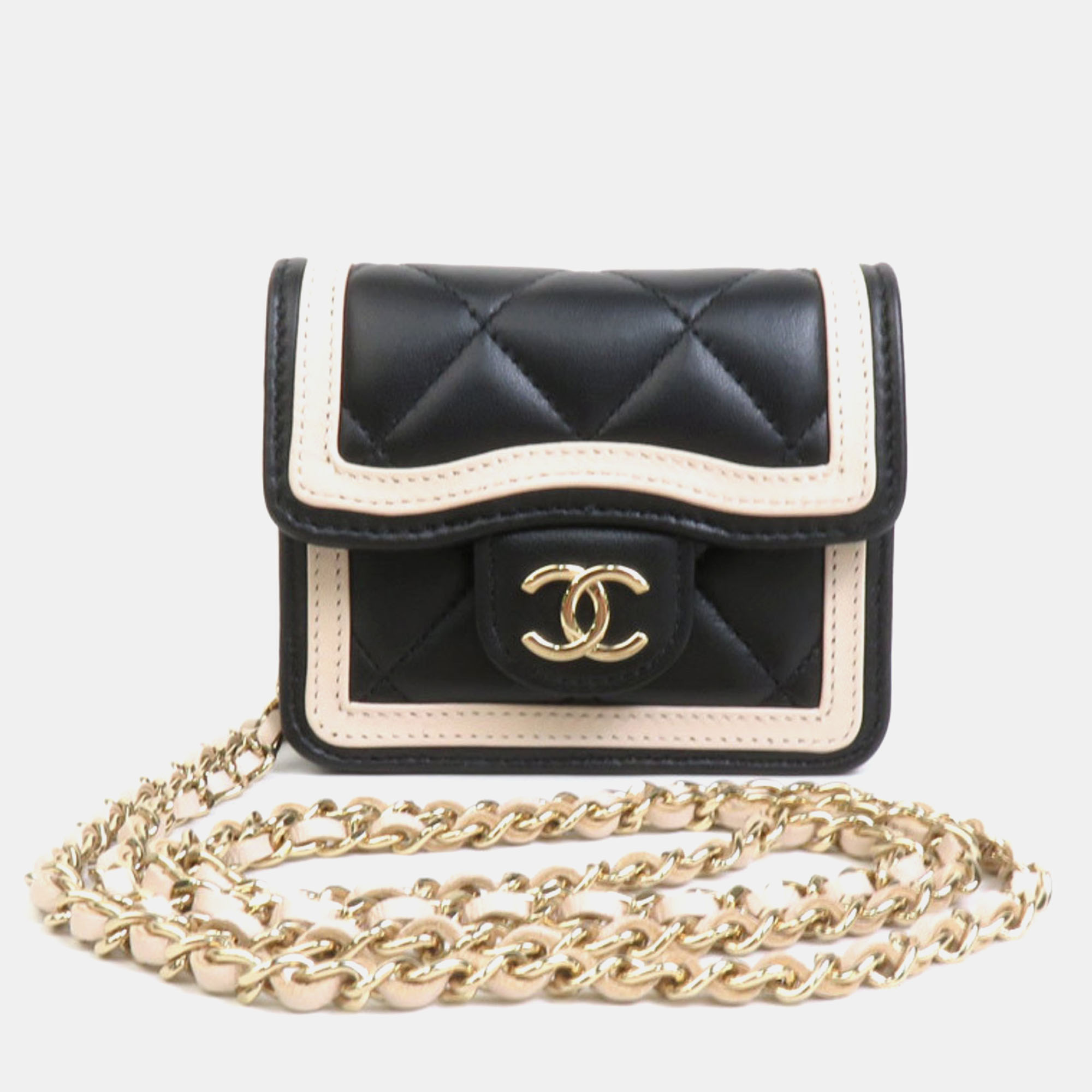 Chanel black/light beige leather graphic flap bag