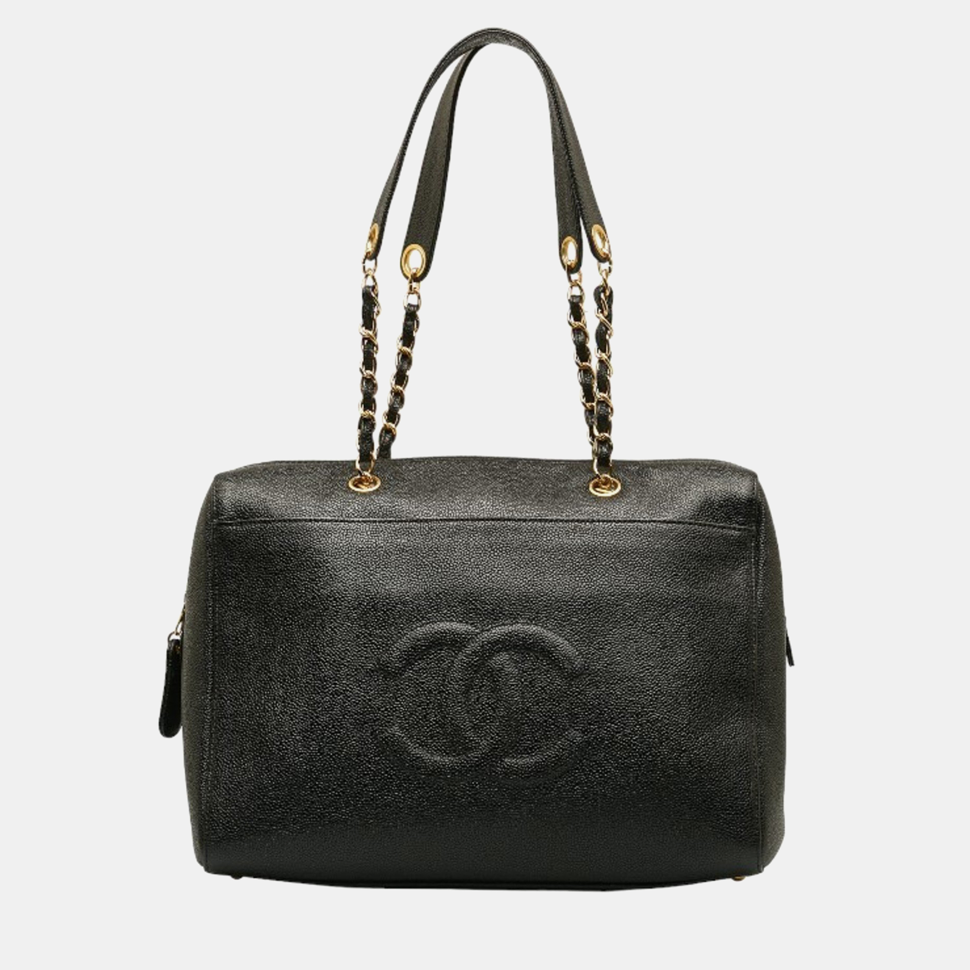 Chanel black leather cc timeless dome shoulder bag