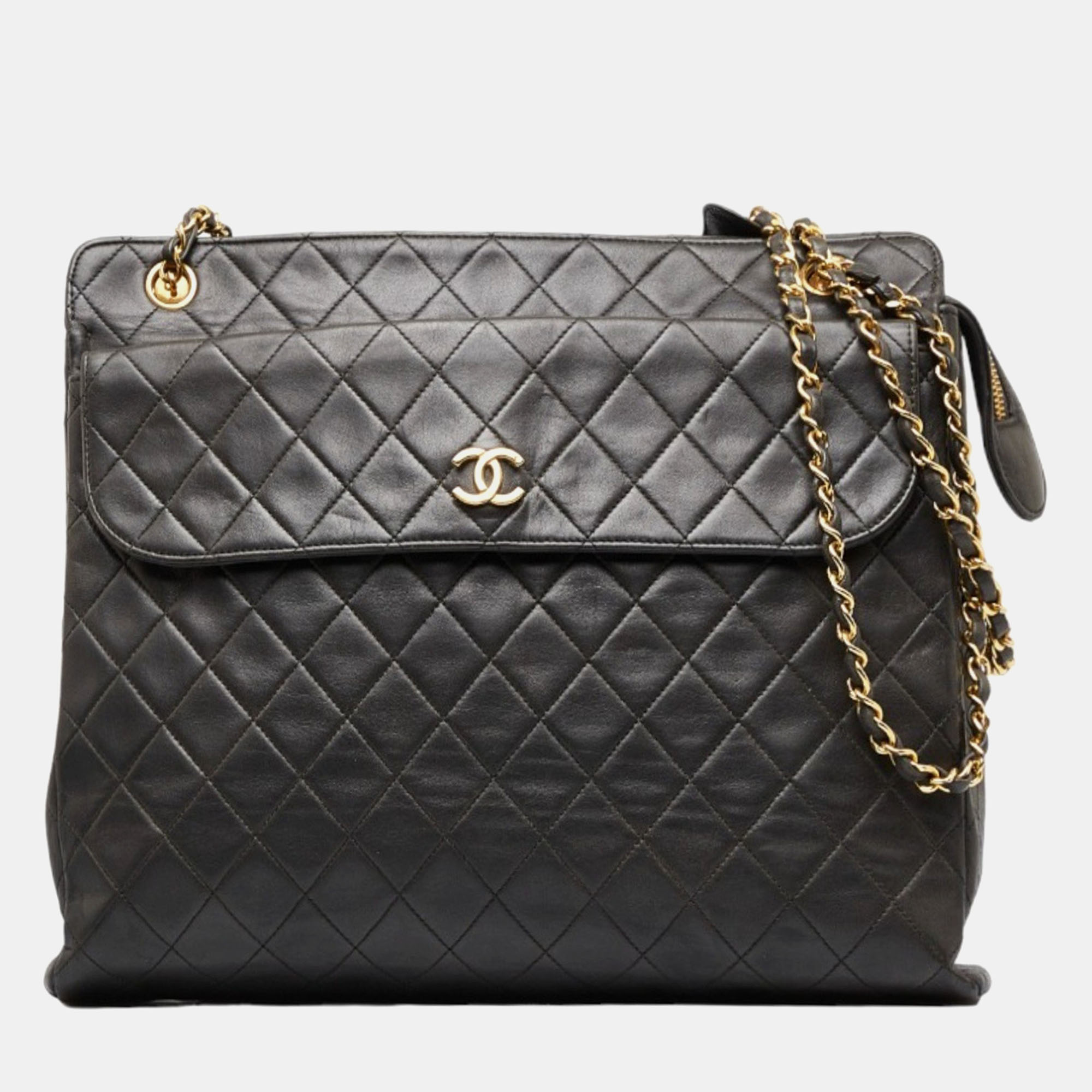 Chanel black cc quilted leather chain shoulder bag