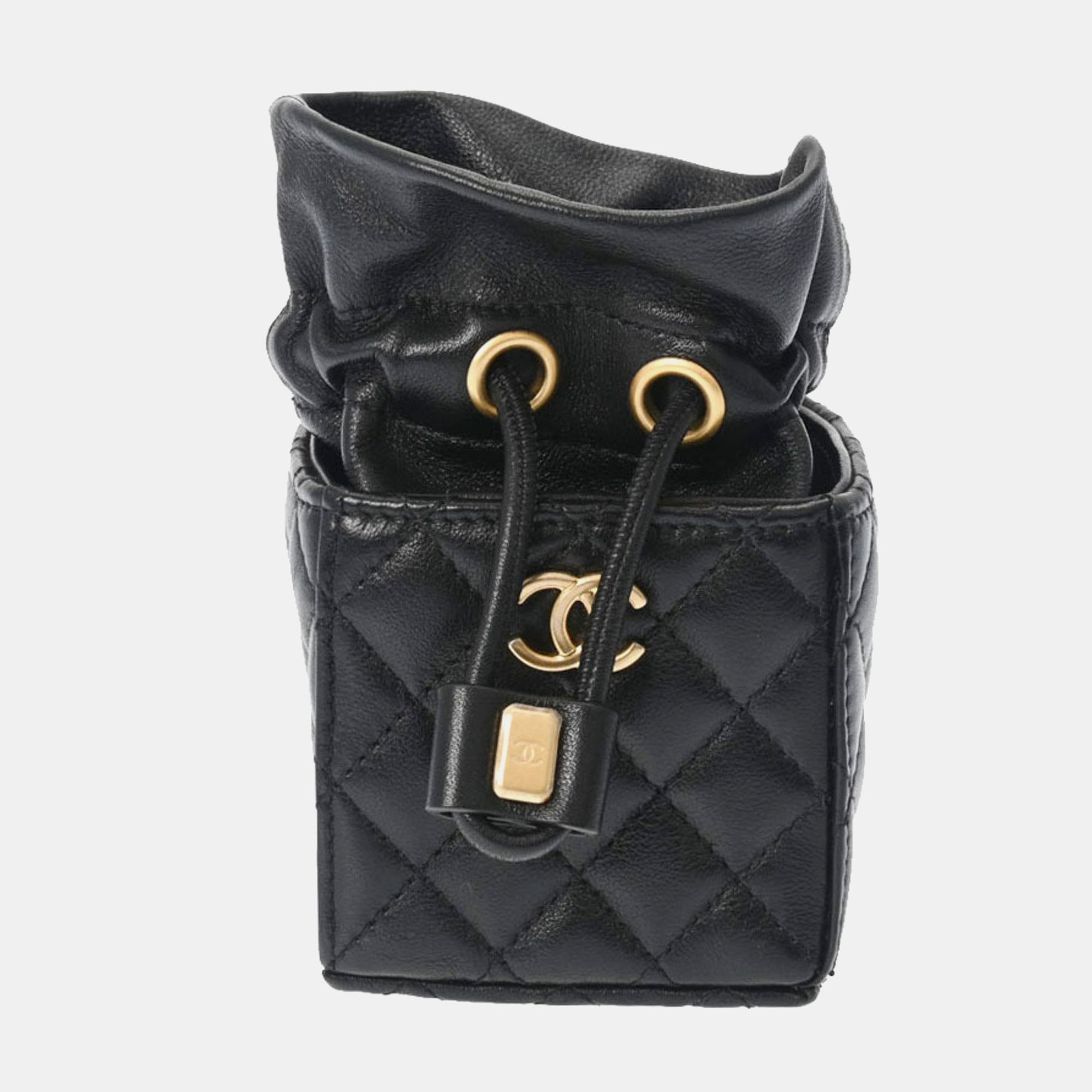 Chanel black quilted mini drawstring shoulder bag