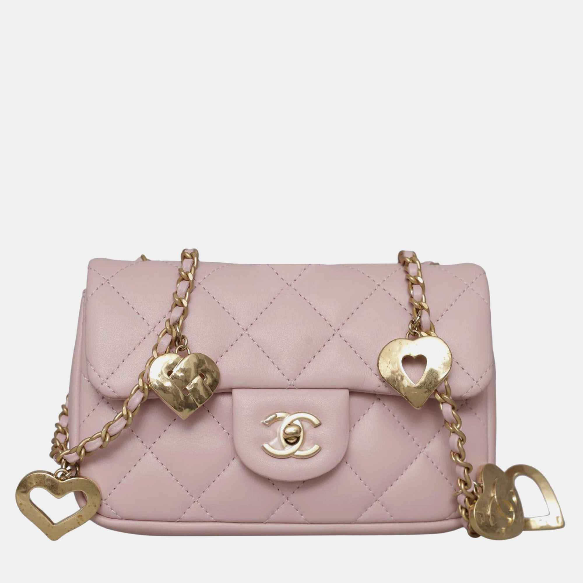 Chanel pink heart charms mini flap bag