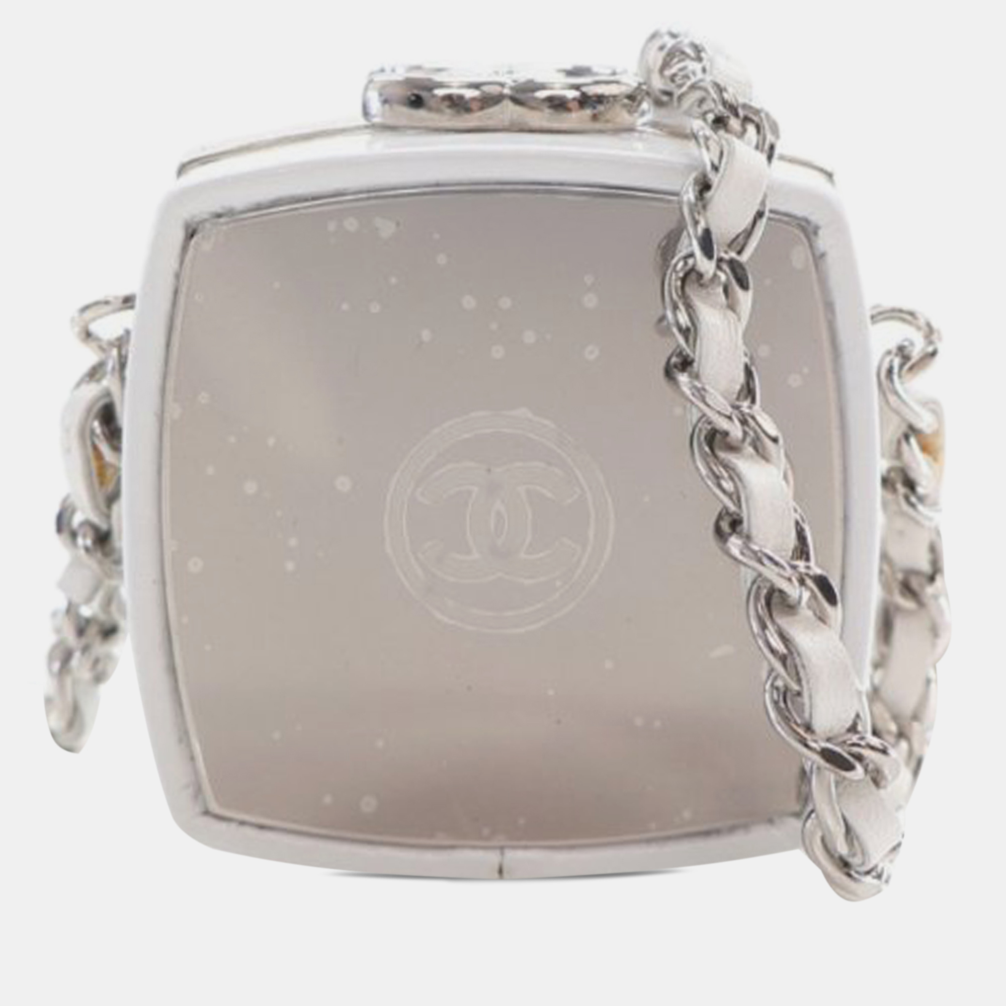 Chanel patent goatskin make-up box clutch with chain