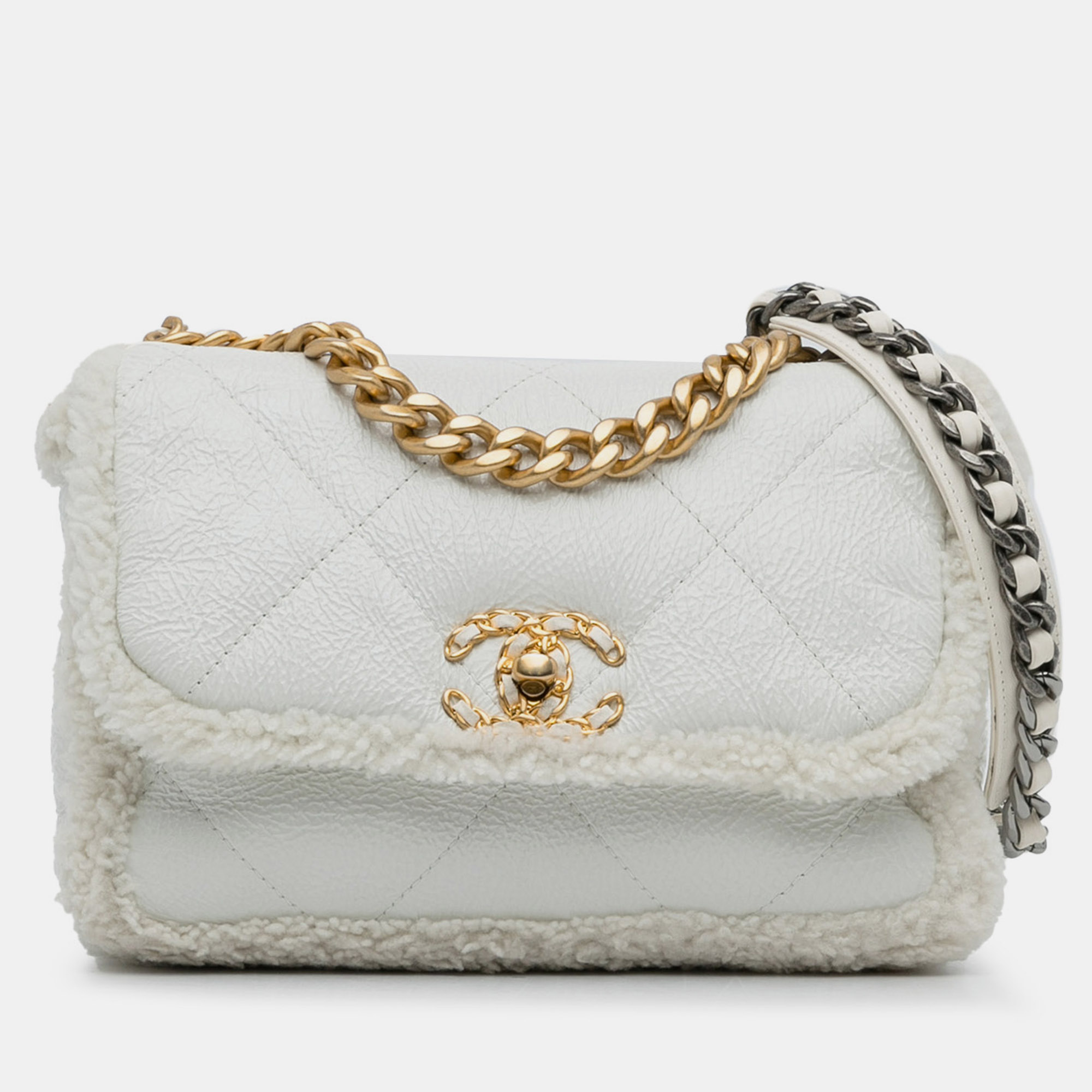 Chanel medium patent shearling flap bag
