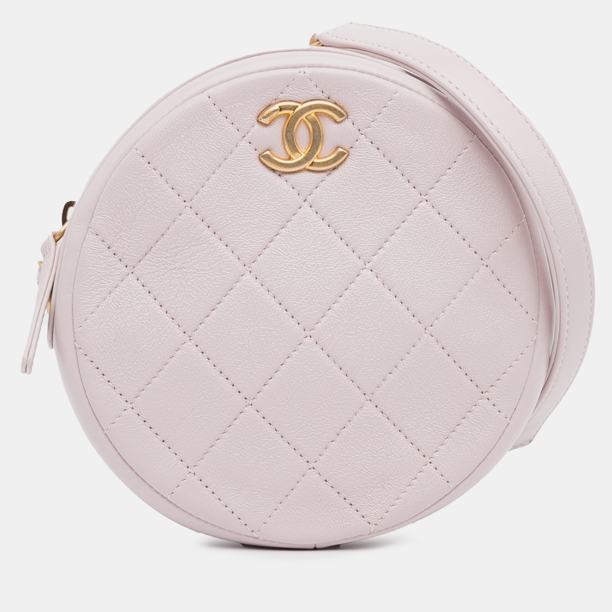 Chanel quilted patent round clutch with chain