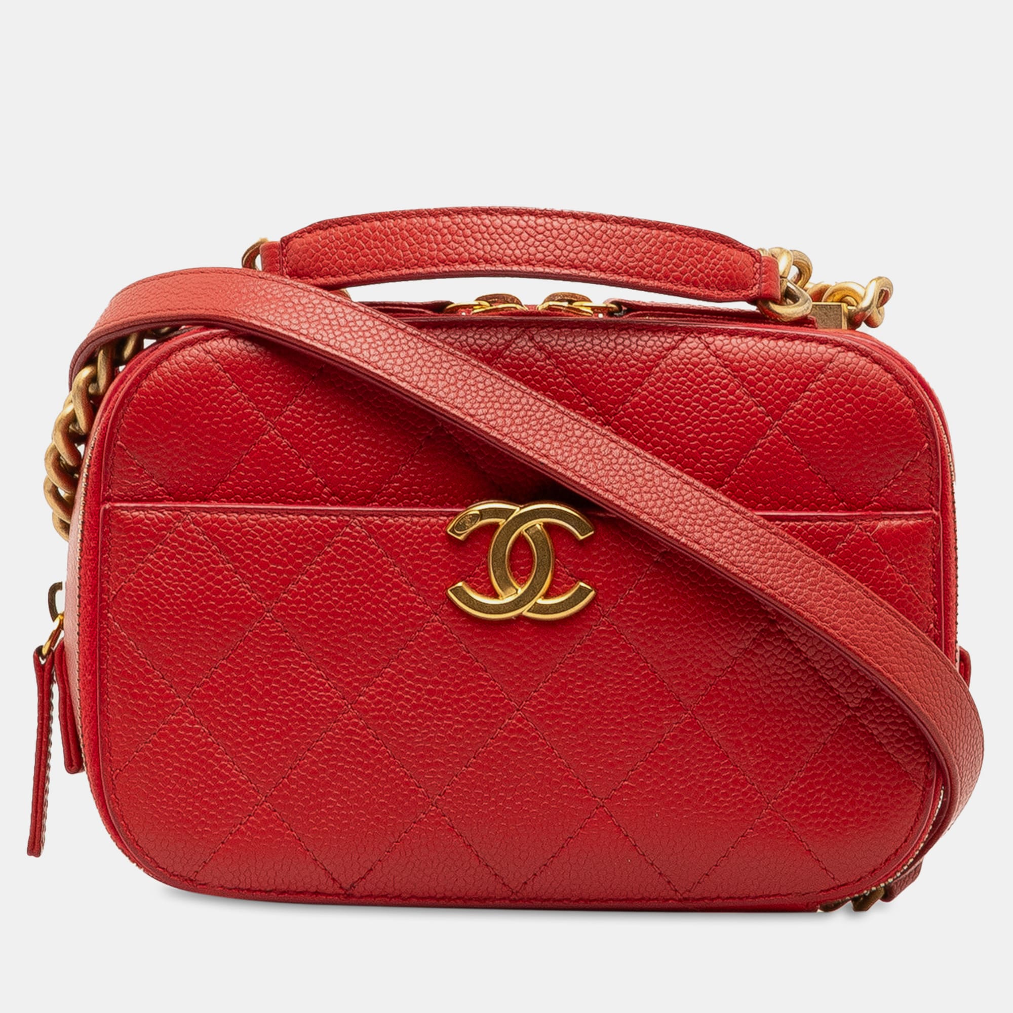 Chanel small quilted caviar top handle camera bag
