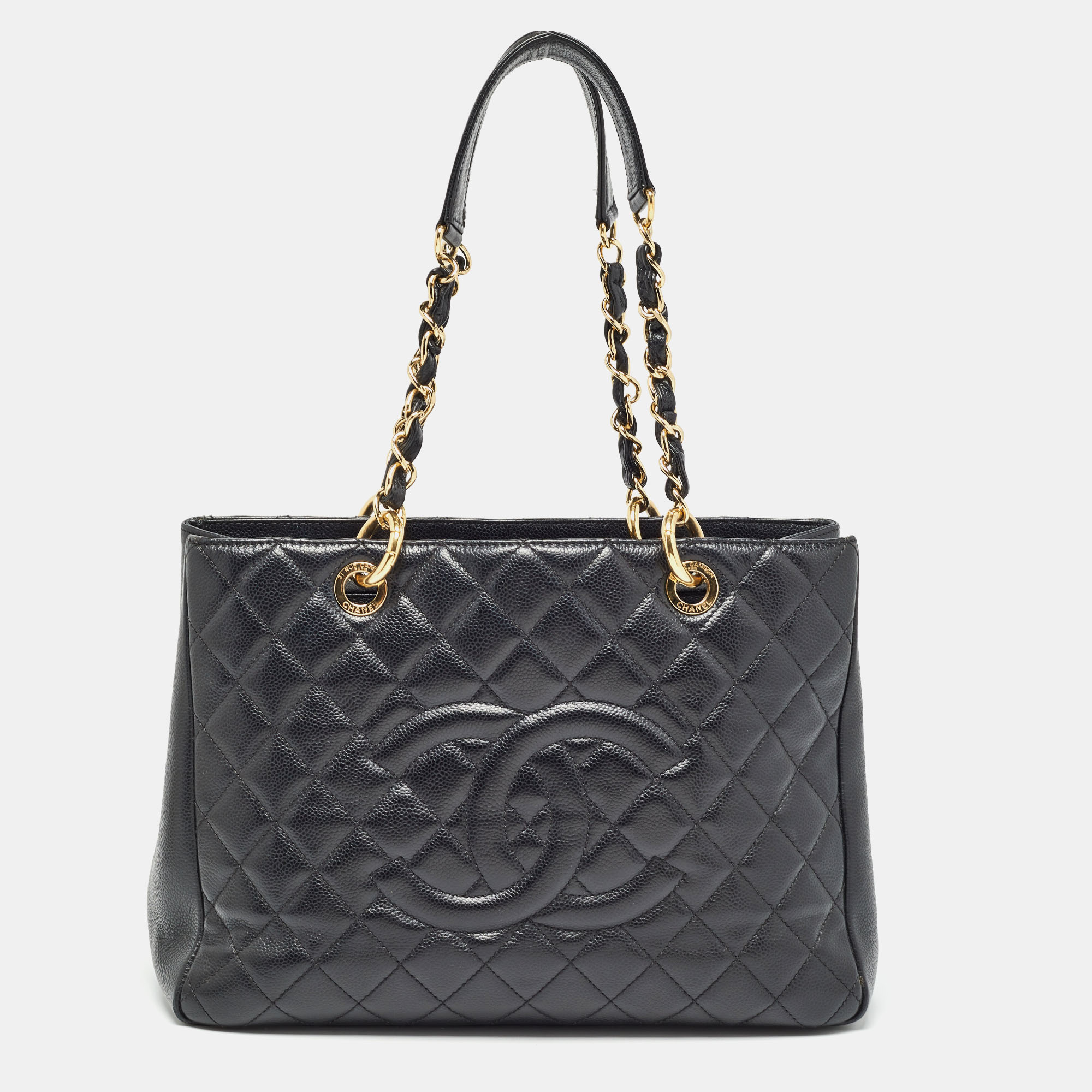 Chanel black quilted caviar leather grand shopping tote