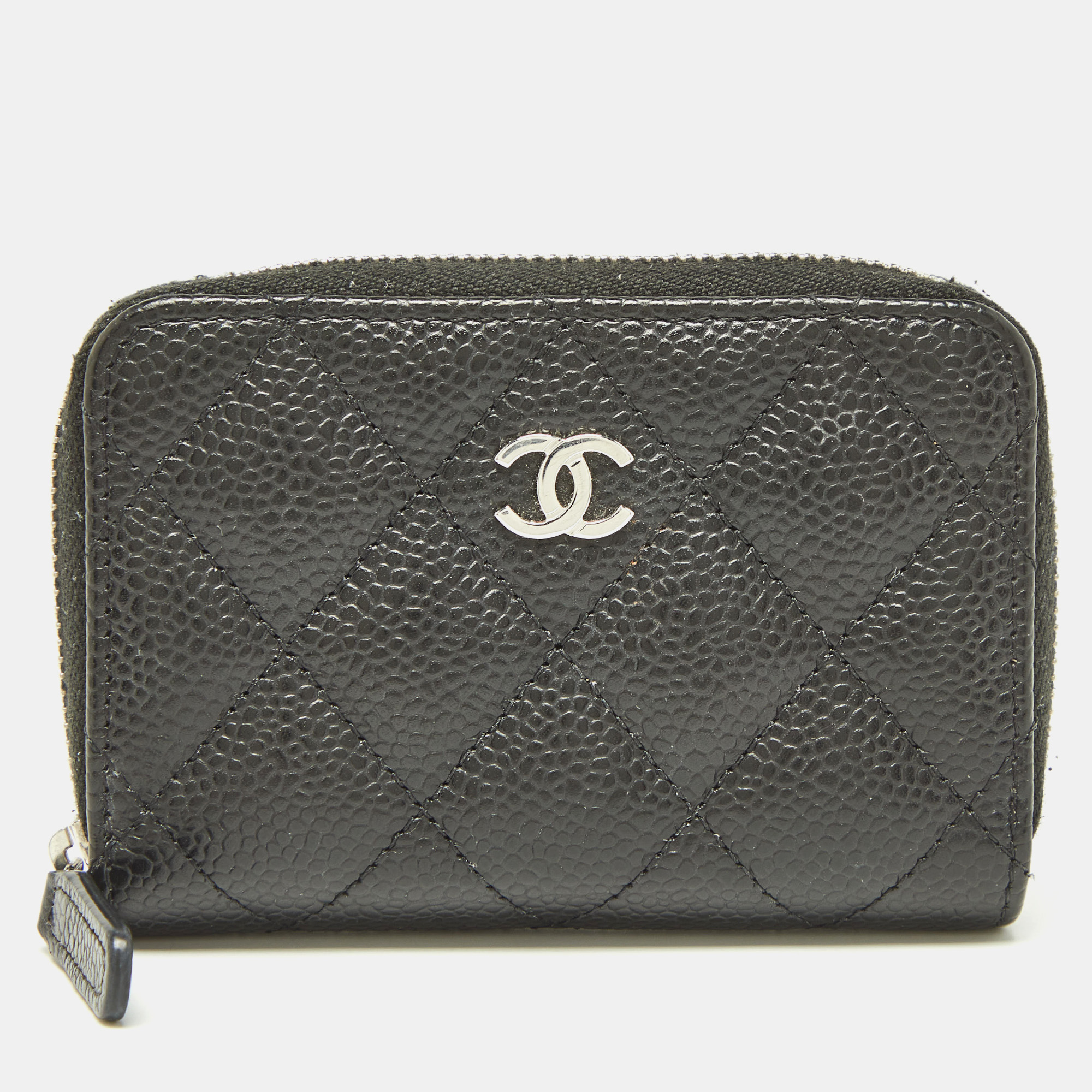 Chanel black caviar leather classic zipped coin purse